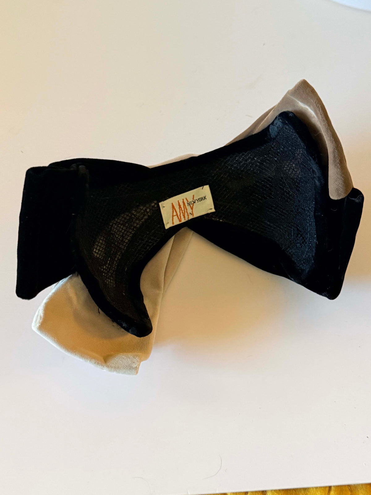 Vintage 1950s Amy New York Velvet Half Hat | Black Taupe Ivory Sculptural Cocktail Hat