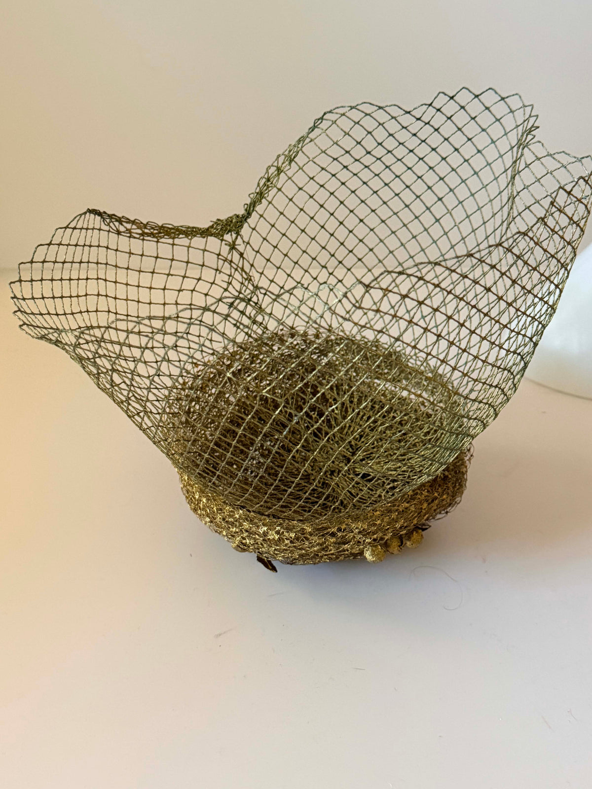 Vintage 1950s Gold Metallic Veiled Hat | Metallic Net Cocktail Hat with Berries Full Face Veil