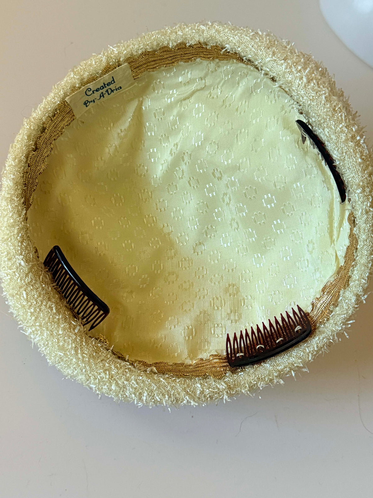 Vintage 1950s A-Dria Cocktail Hat | Cream Pillbox Hat with Berry Trim | Mid Century Novelty Hat
