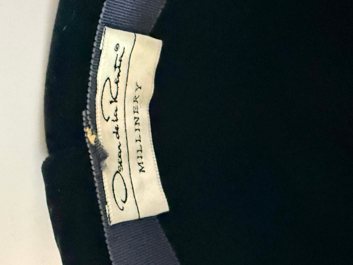 Vintage 1950s Oscar de la Renta Peacock Feather Hat | Black Velvet Rhinestone Cocktail Hat