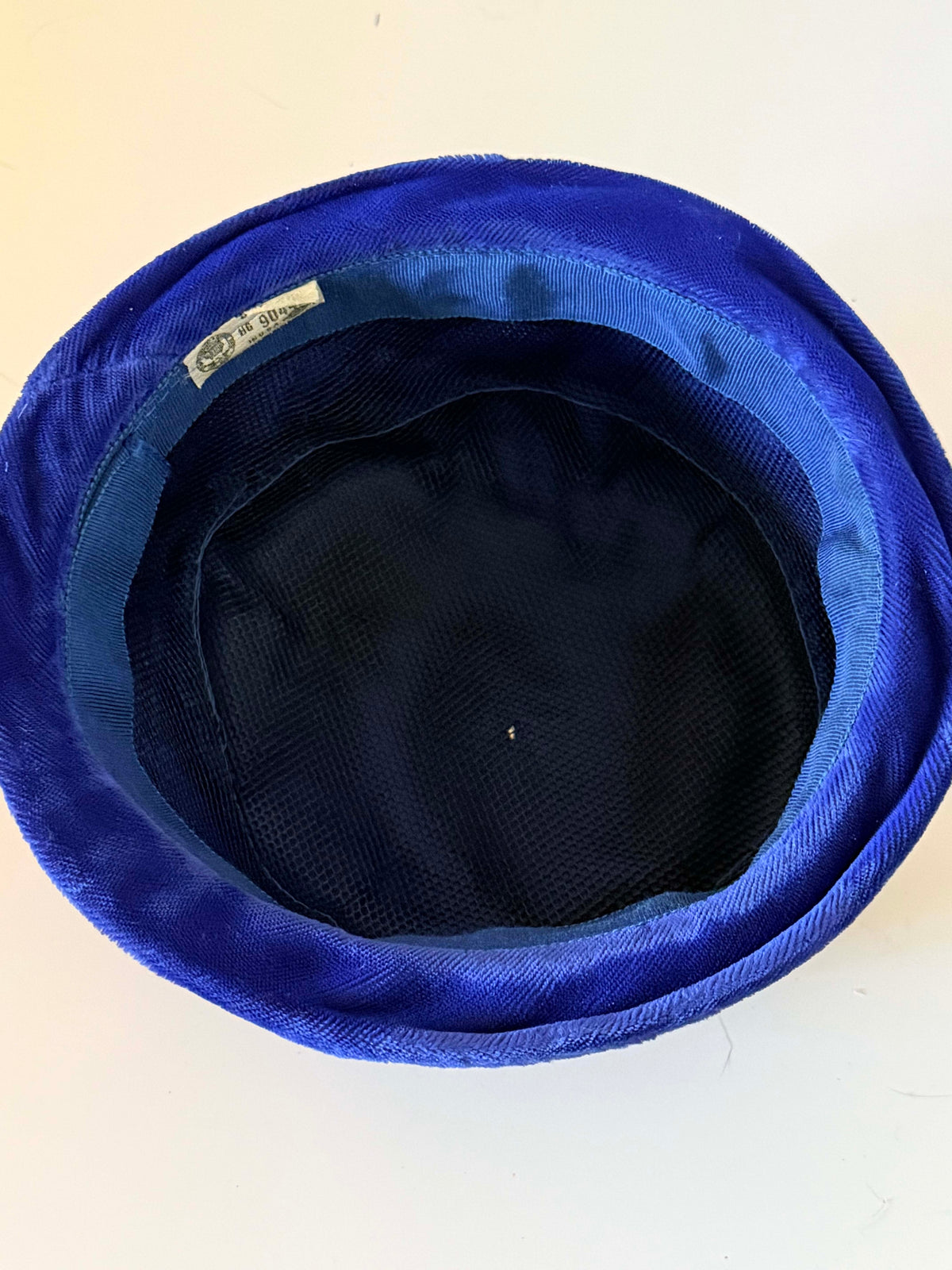 Vintage 1960s Cobalt Blue Velvet Breton Hat | Royal Blue Rolled Brim Grosgrain Ribbon Women's Hat