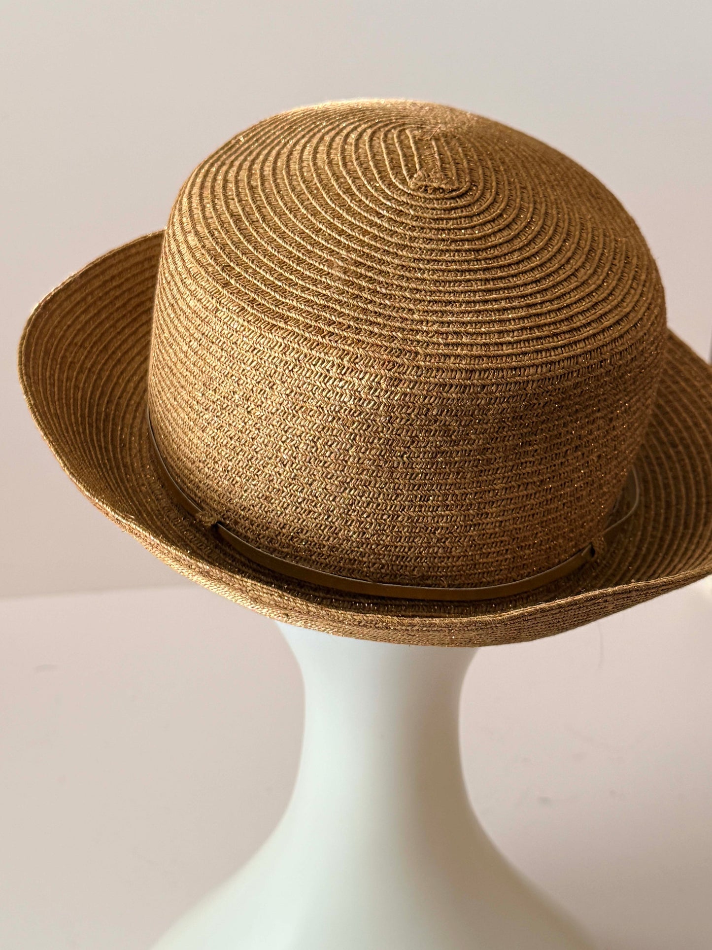 Vintage 1990s August Straw Boater Hat / Structured Flat Crown Minimalist Summer Hat