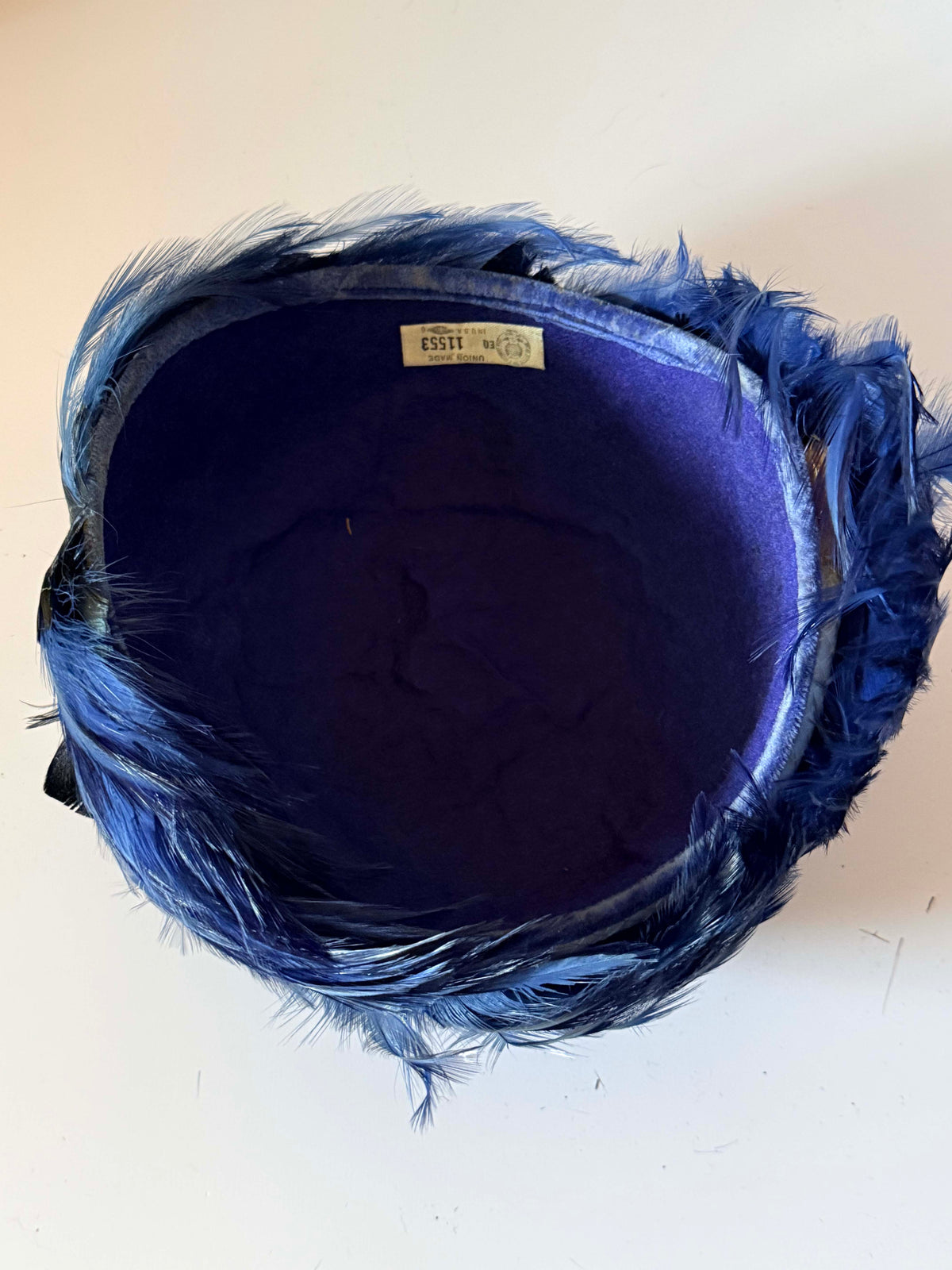 Vintage 1950s Navy Blue Feather Hat | Asymmetrical Cloche Cocktail Hat | Mid Century Women's Millinery