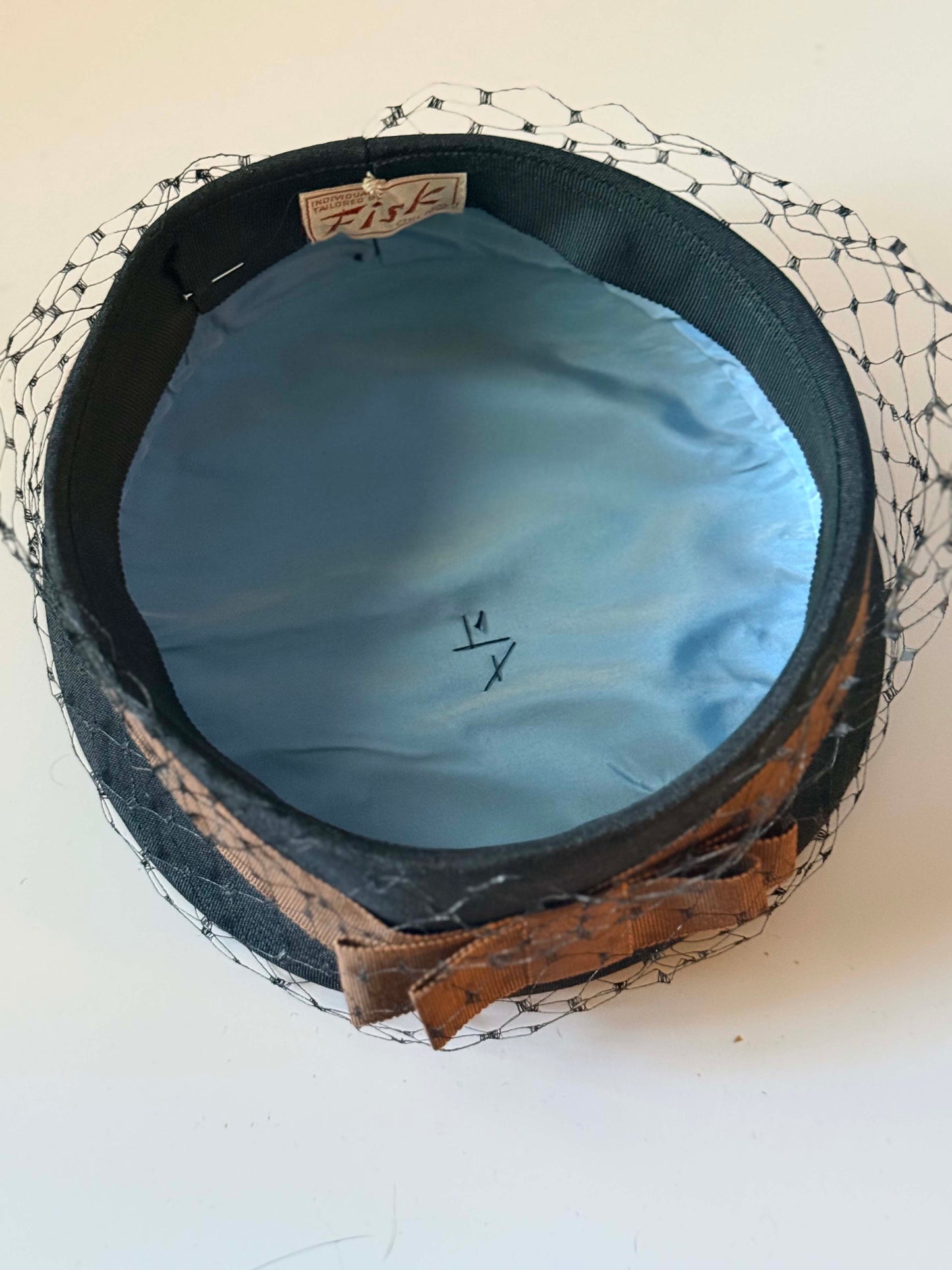 Vintage Fisk Chicago Black Veiled Pillbox Hat | 1950s Cocktail Fascinator | Velvet Trim Mid Century Millinery