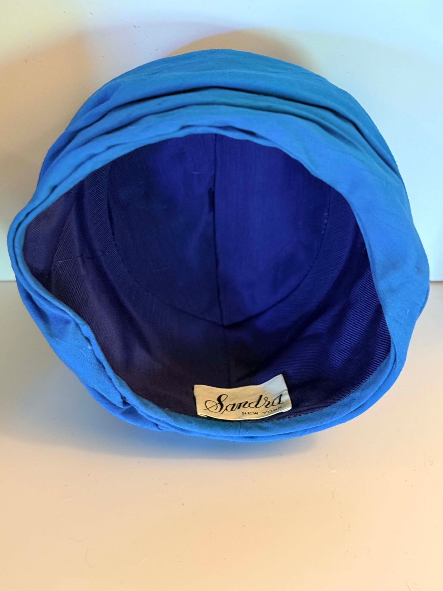 Vintage 1960s Sandra New York Blue Silk Turban Hat | Sapphire Blue Draped Cocktail Hat | Elegant Mod Evening Headpiece