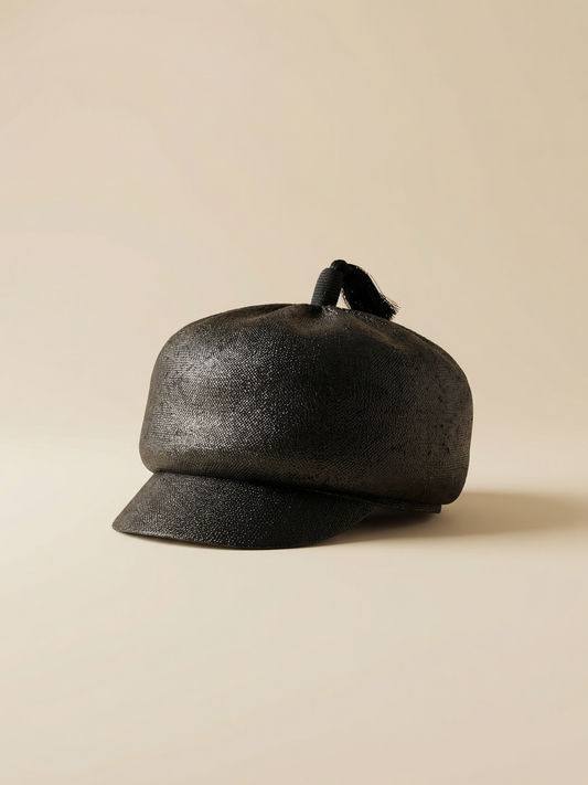 1950s–1960s Junior Deb Vintage Black Shiny Straw Hat with Tassel Top – Mod Statement Hat
