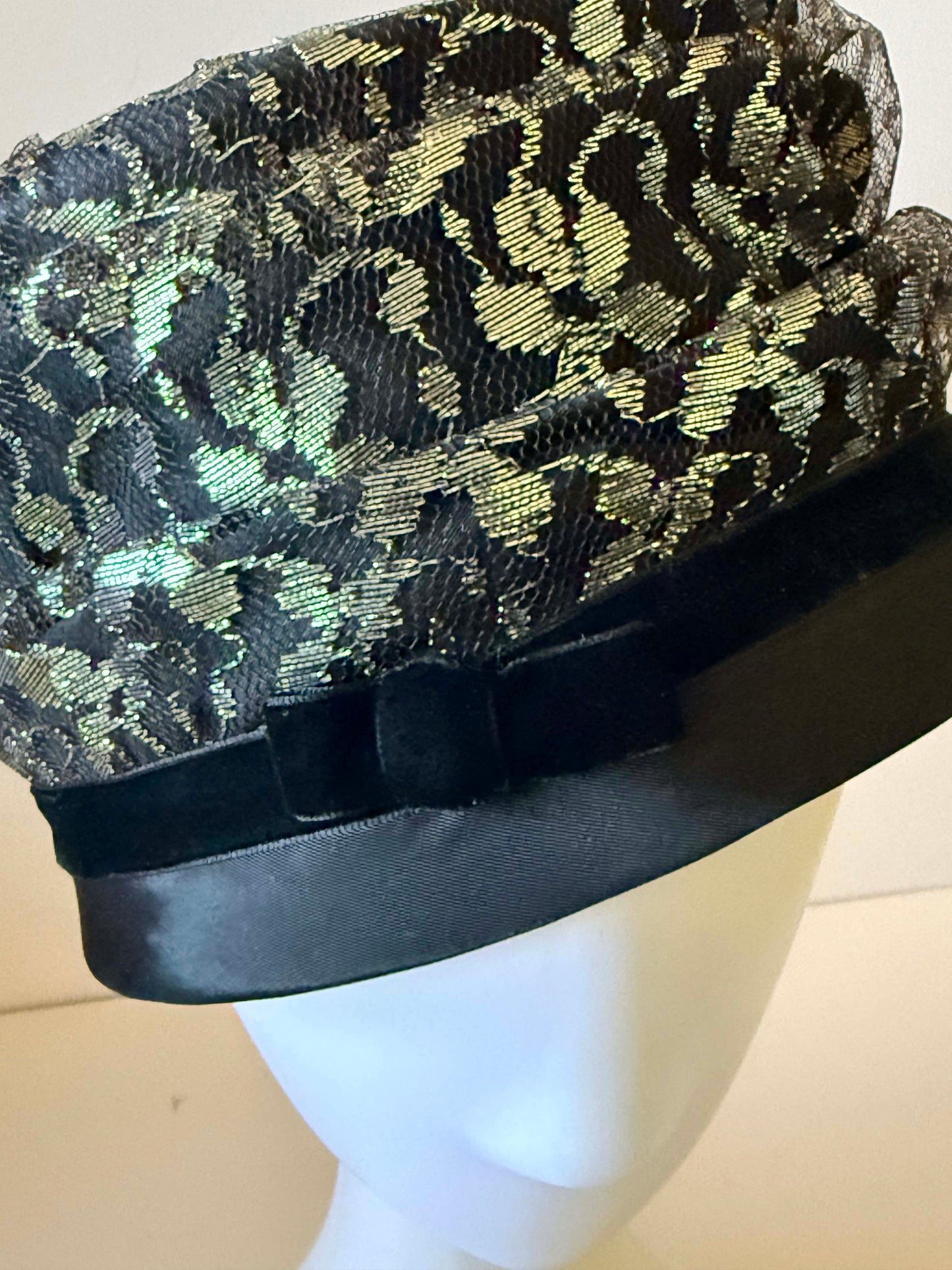 1950s Mr John Classic Black and Silver Lace Pillbox Hat – Mid Century Formal Occasion Hat