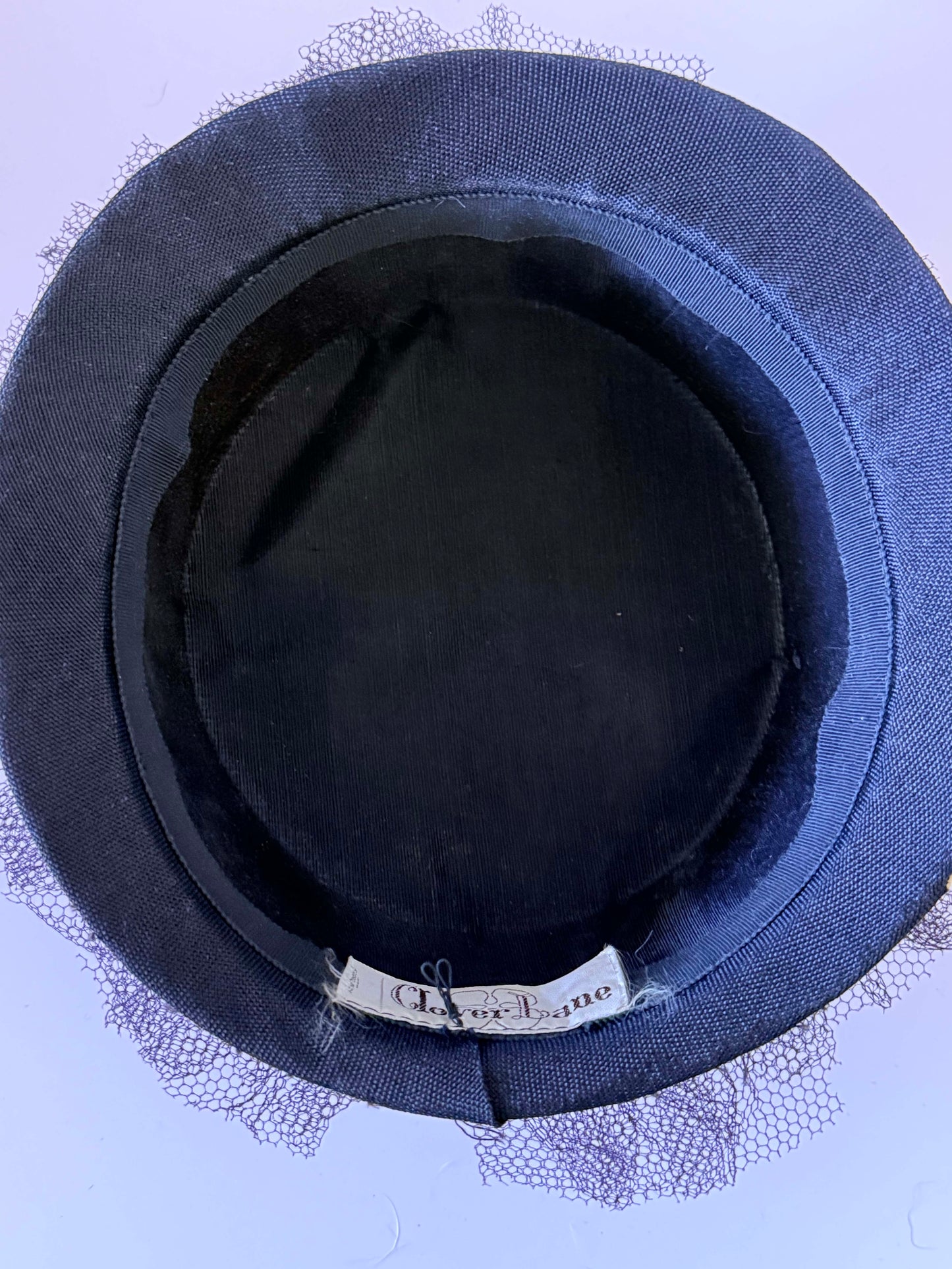 Vintage Black Straw Boater Hat with Net Trim by Clover Lane – Classic Formal Ribbon Band Hat