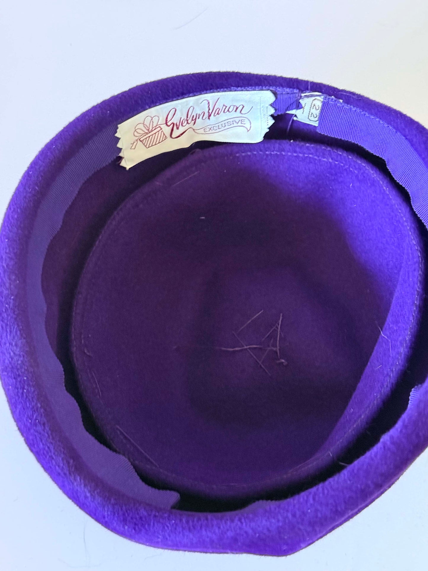 1950s - 1960s Evelyn Varon Purple Satin Cocktail Hat with Rhinestone Jewel – Vintage Hat