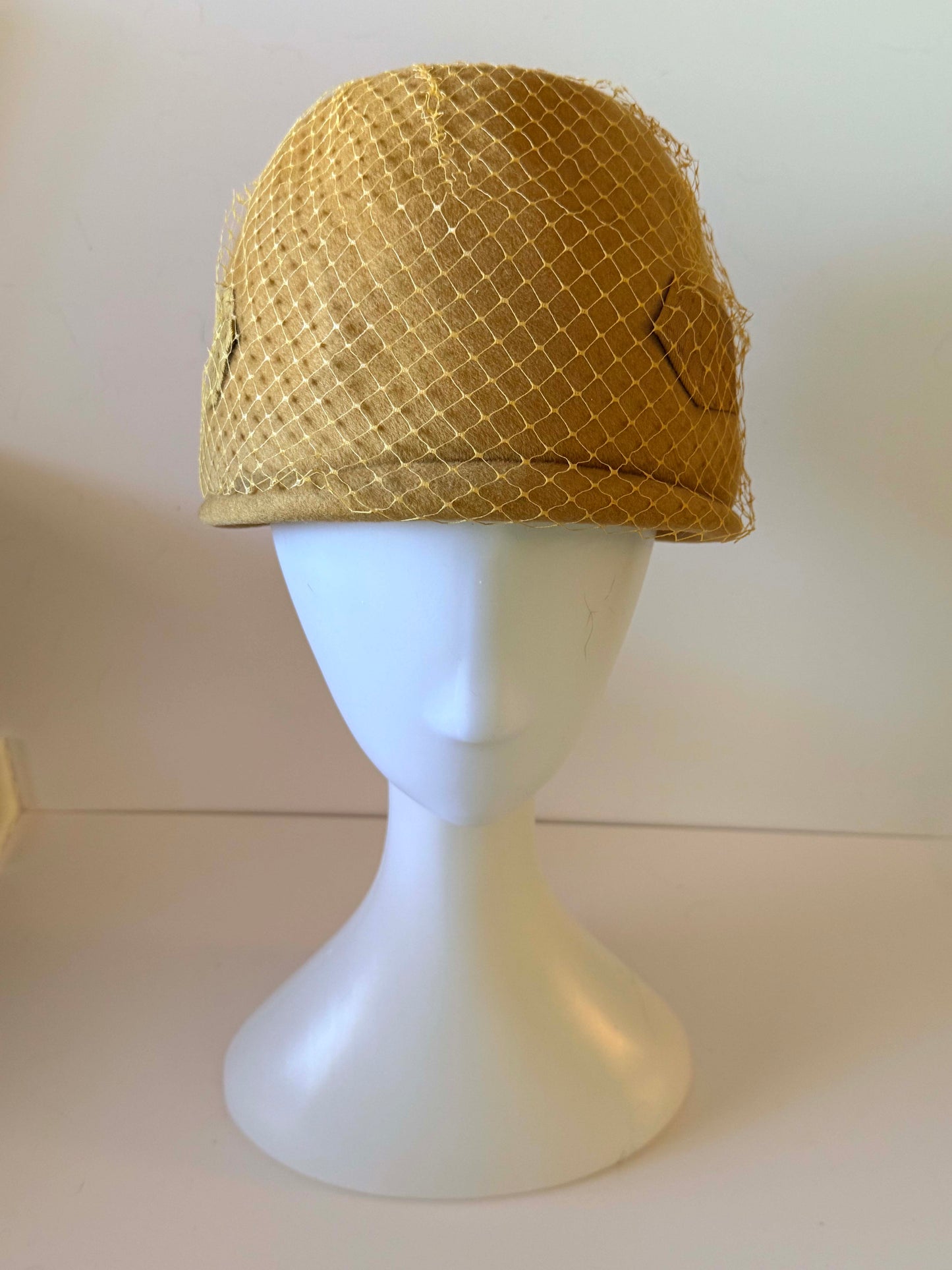 1960s Mustard Yellow Cloche Hat – Vintage Wool Felt Veiled Bow Dress Hat