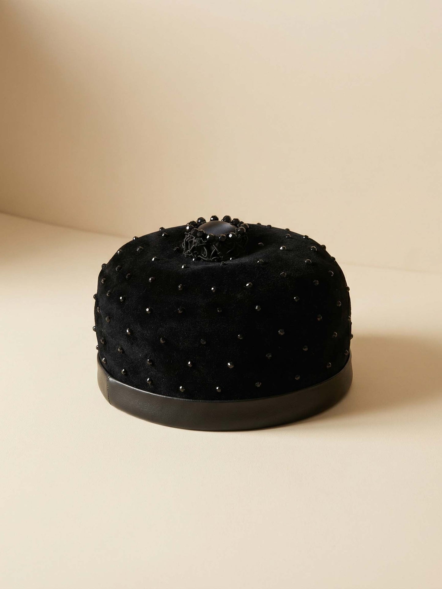 1950s - 1960’s Vintage Mateldi Exclusive Black Velvet Toque Hat – Beaded Mid Century Evening Hat