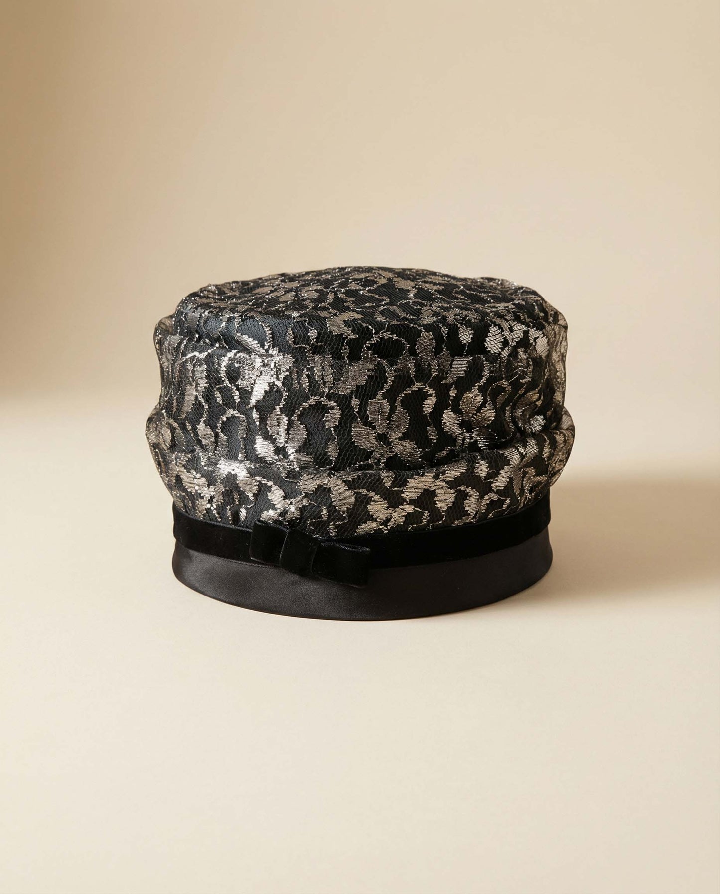 1950s Mr John Classic Black and Silver Lace Pillbox Hat – Mid Century Formal Occasion Hat