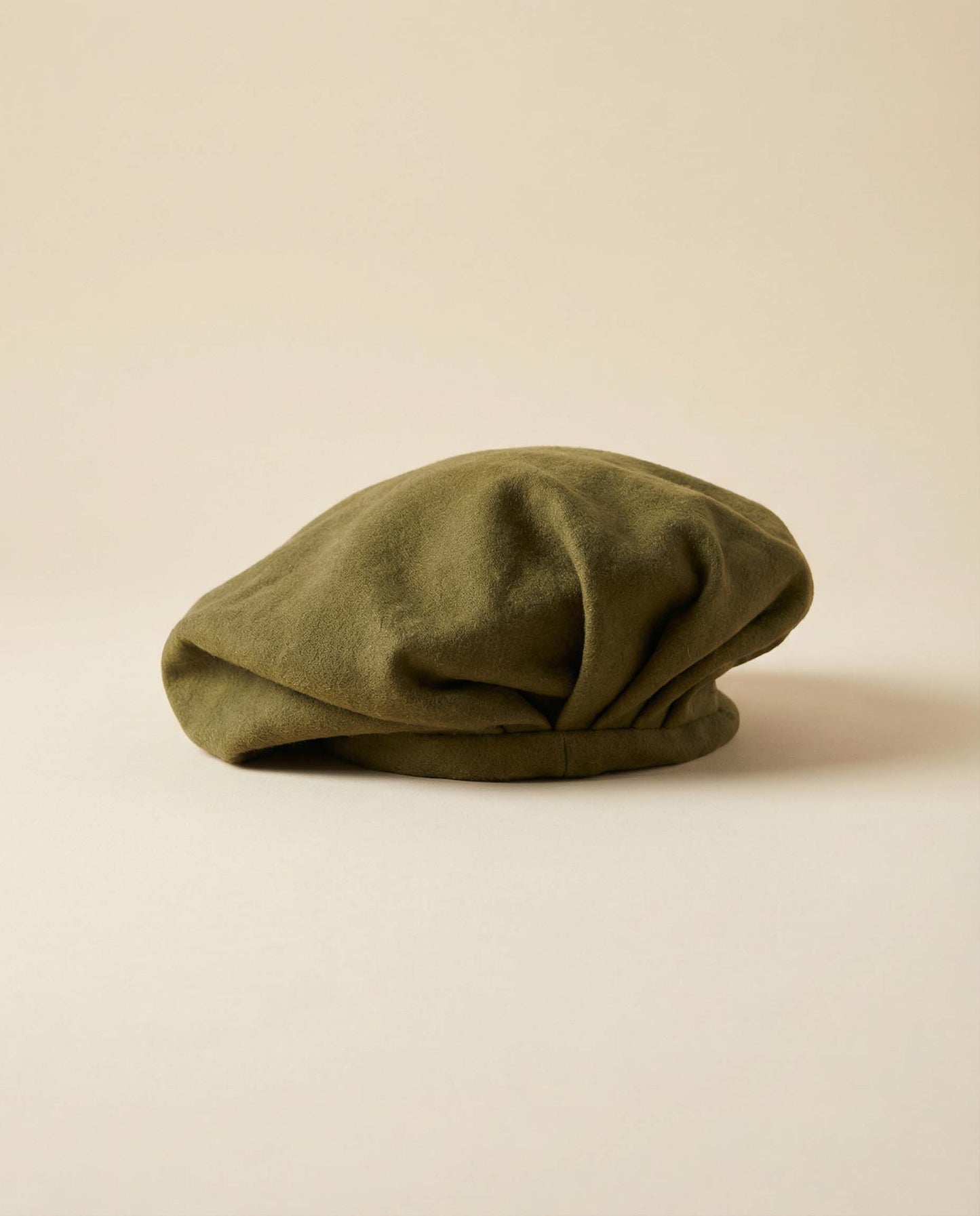 1960s–1970s Olive Green Faux Suede Velvet Oversized Beret | Vintage French-Inspired Hat