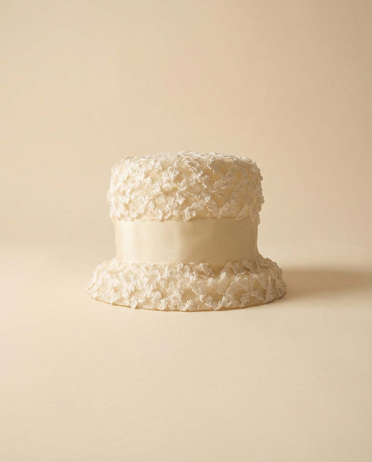 1960s Ivory Lace Bucket Summer Hat by Clover Lane – Vintage Lattice Lace Spring Hat