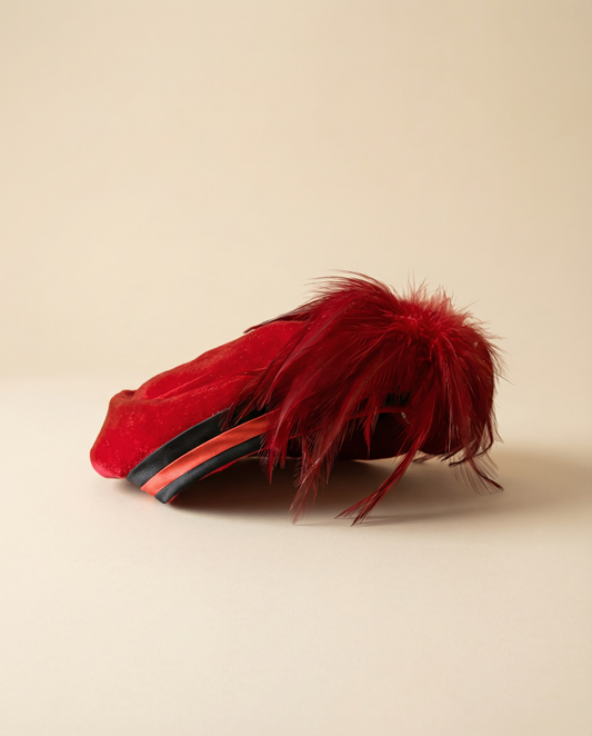 50's - 60's Vintage Red Velvet Hat with Feather Trim – Elegant Statement Cocktail Hat