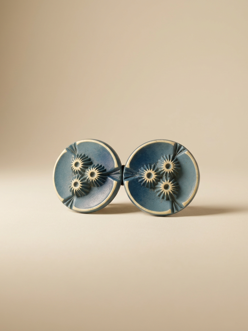 1940s–1950s Vintage Carved Celluloid Belt Buckle – Teal Green Floral Starburst Disc Clasp – Art Deco Revival Statement Accessory