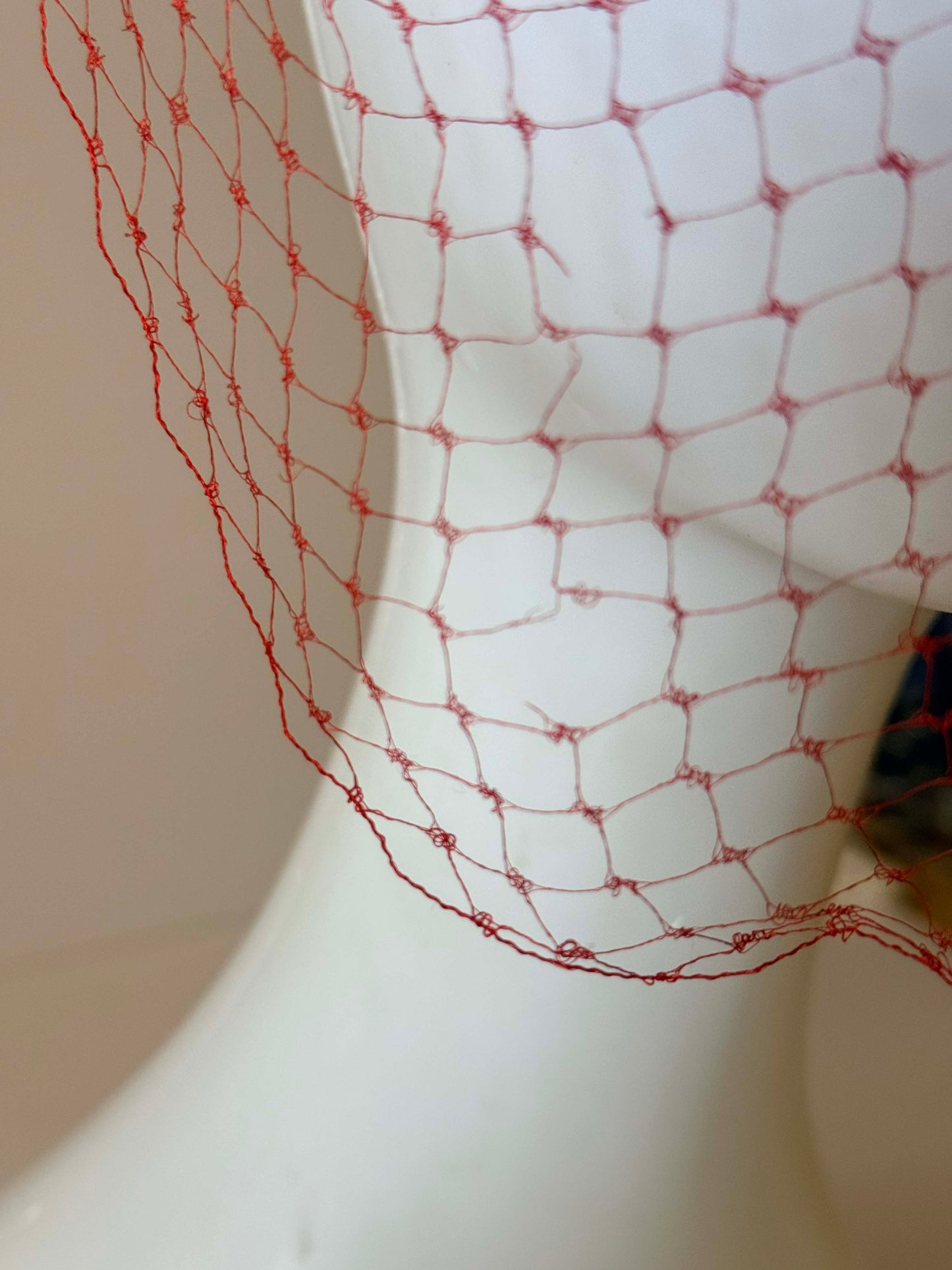 Vintage 1940s Red Tilt Hat with Veil | Sculptural Wool Cocktail Hat | Late 40s Draped Fascinator with Gold Soutache Trim