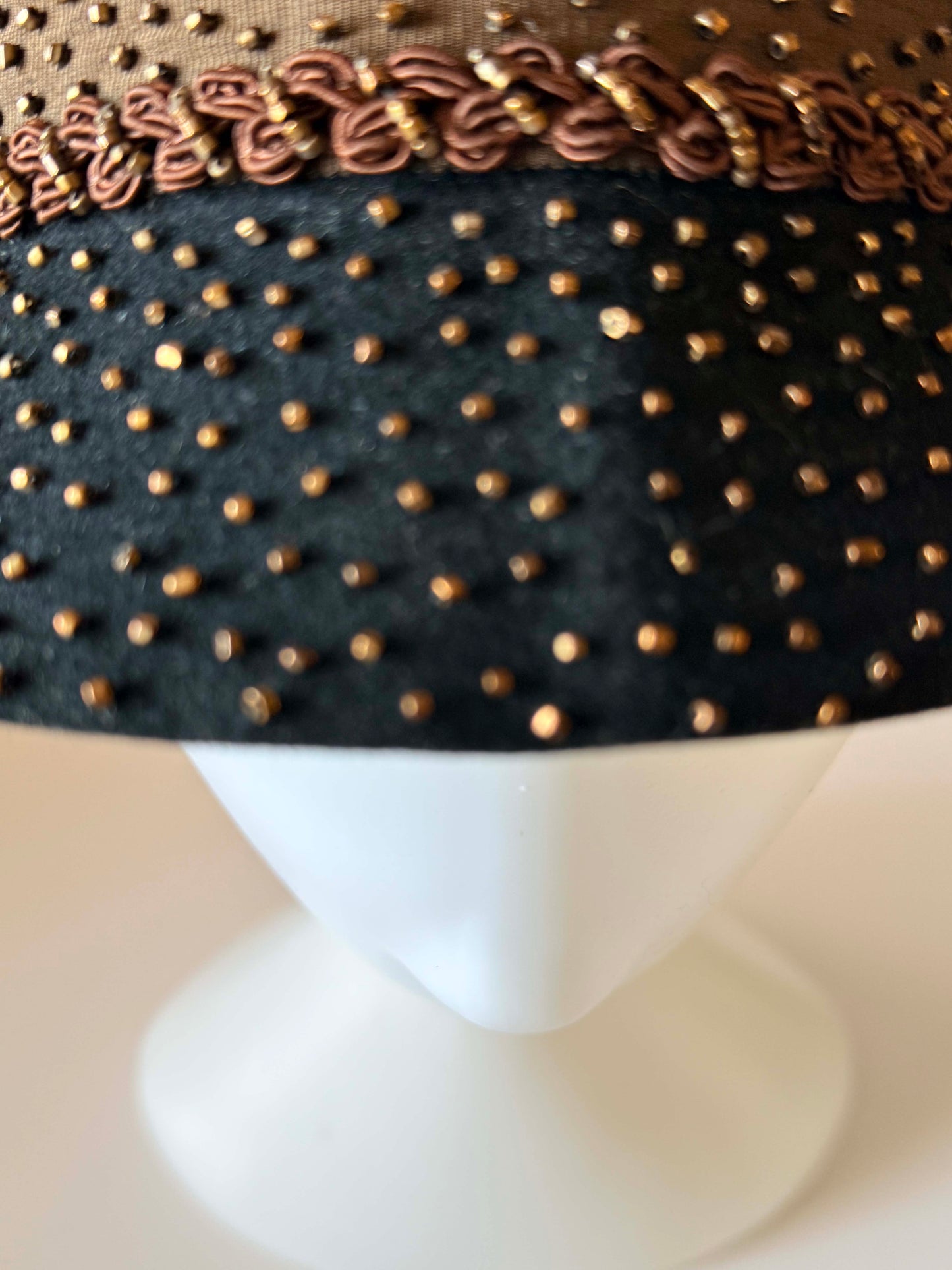 Vintage 1950s Black Beaded Cloche Hat | Studded Wool Felt Cocktail Hat | Mid Century Avant Garde Millinery