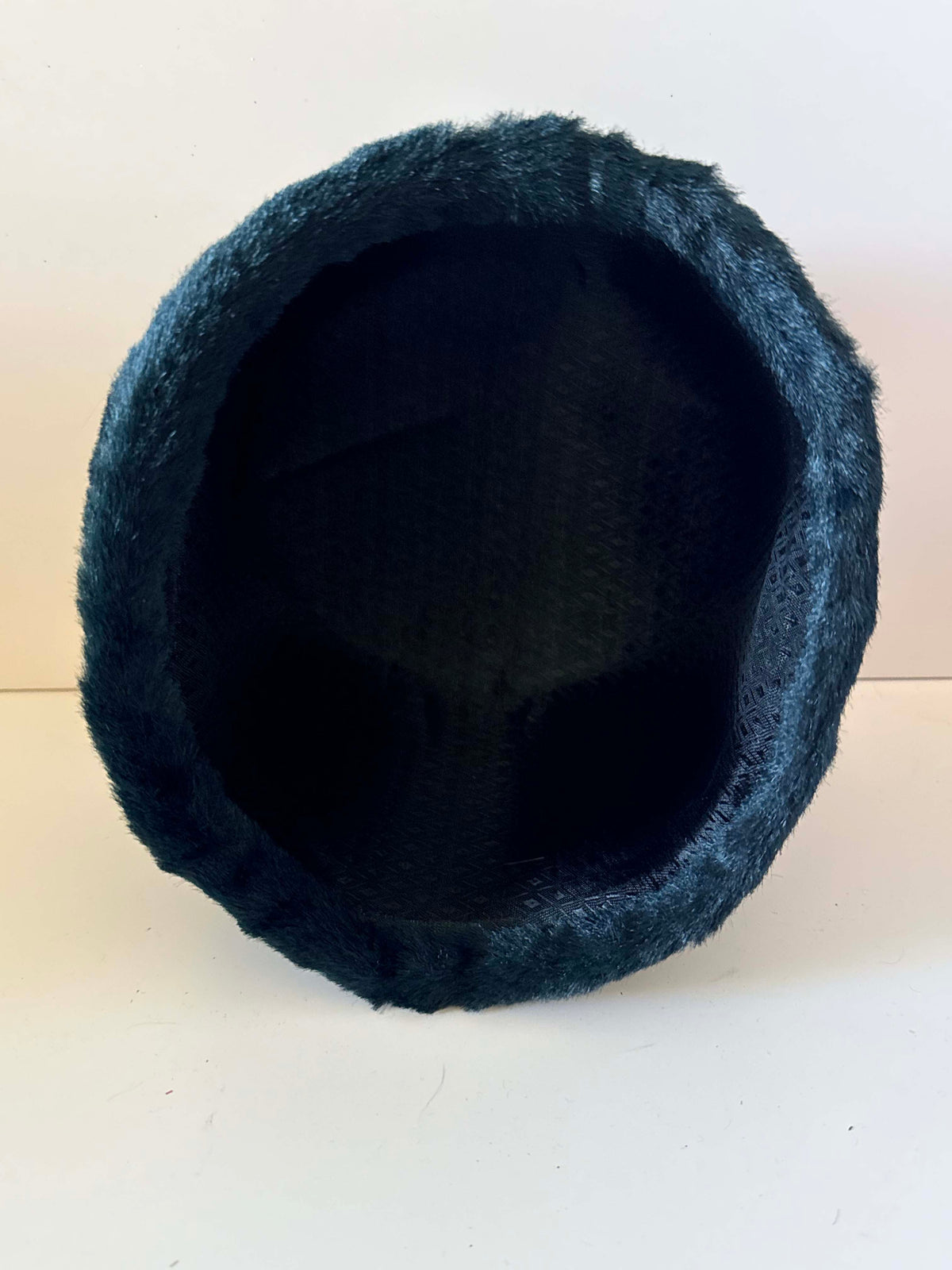 Vintage 1960s Black Faux Fur Toque Hat Gold Snowflake Rhinestone Accent Winter Pillbox Style Women's Hat