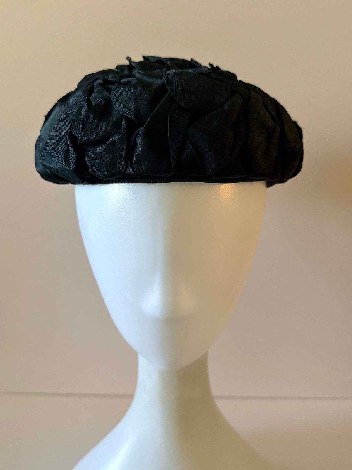 Vintage 1950s Mr Milton Black Silk Ribbon Pillbox Hat Floral Petal Cocktail Hat Mid Century Millinery