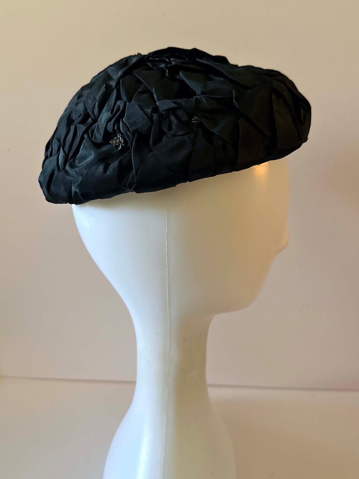 Vintage 1950s Mr Milton Black Silk Ribbon Pillbox Hat Floral Petal Cocktail Hat Mid Century Millinery
