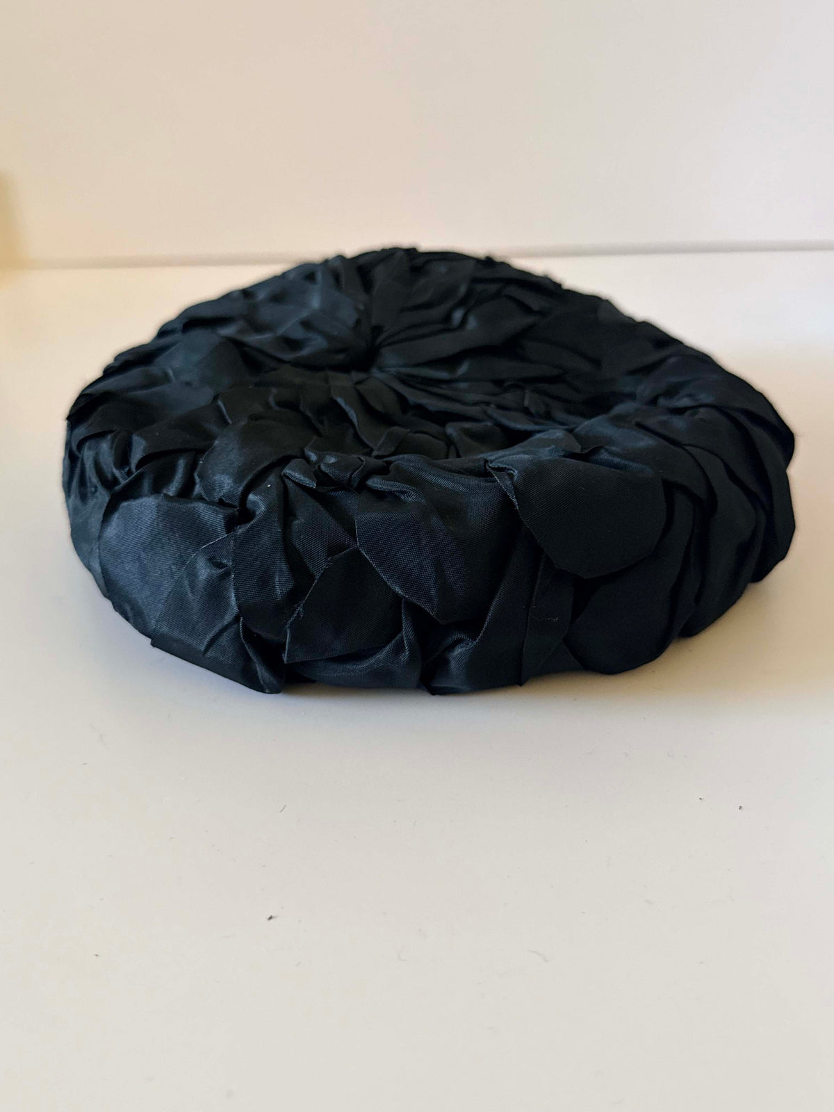 Vintage 1950s Mr Milton Black Silk Ribbon Pillbox Hat Floral Petal Cocktail Hat Mid Century Millinery