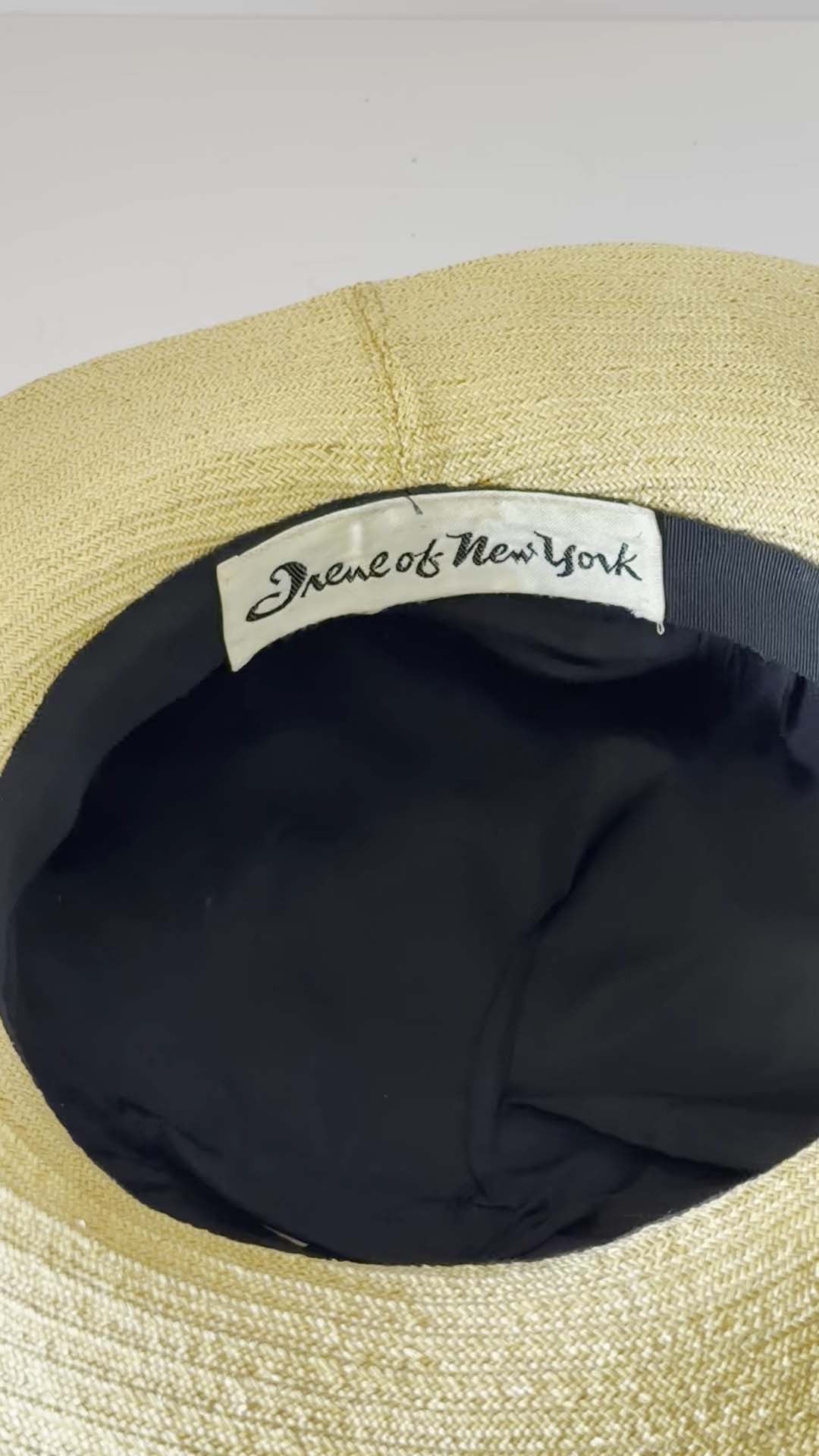 1950s Irene of New York Straw Hat | Black Velvet and Natural Straw Wide Brim Hat | Vintage Summer Millinery