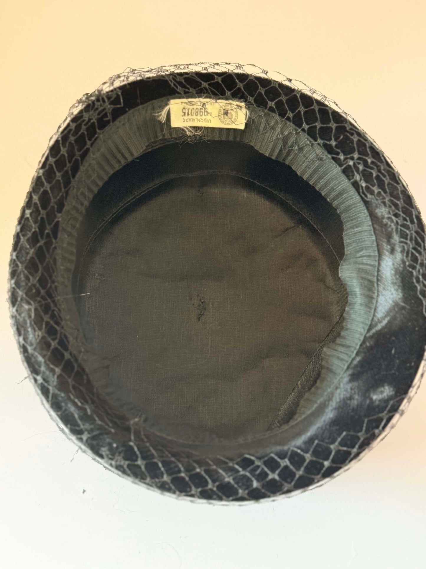 1950s Black Velvet Veiled Hat | Vintage Tilt Cocktail Hat | Mid Century Fascinator with Netting