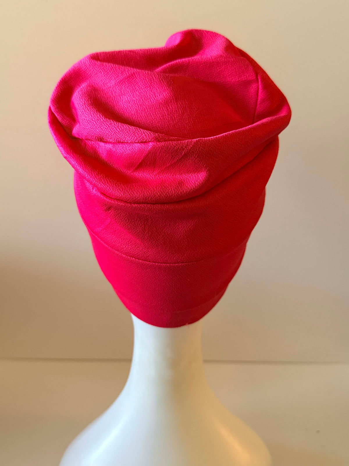 Vintage 1960s Hot Pink Turban Hat Fuchsia Draped Fabric Flower Cocktail Church Wedding Hat Retro Millinery