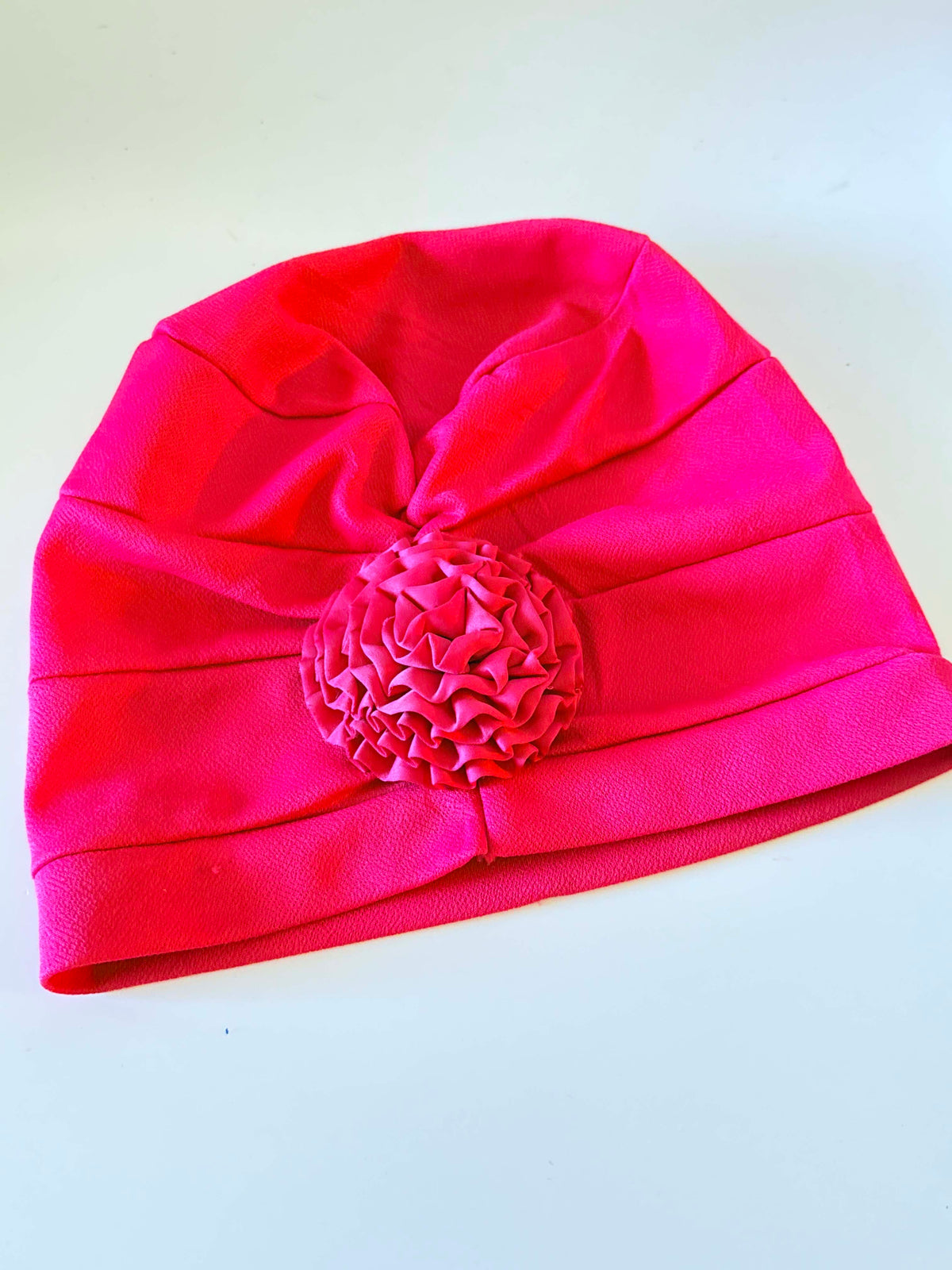 Vintage 1960s Hot Pink Turban Hat Fuchsia Draped Fabric Flower Cocktail Church Wedding Hat Retro Millinery