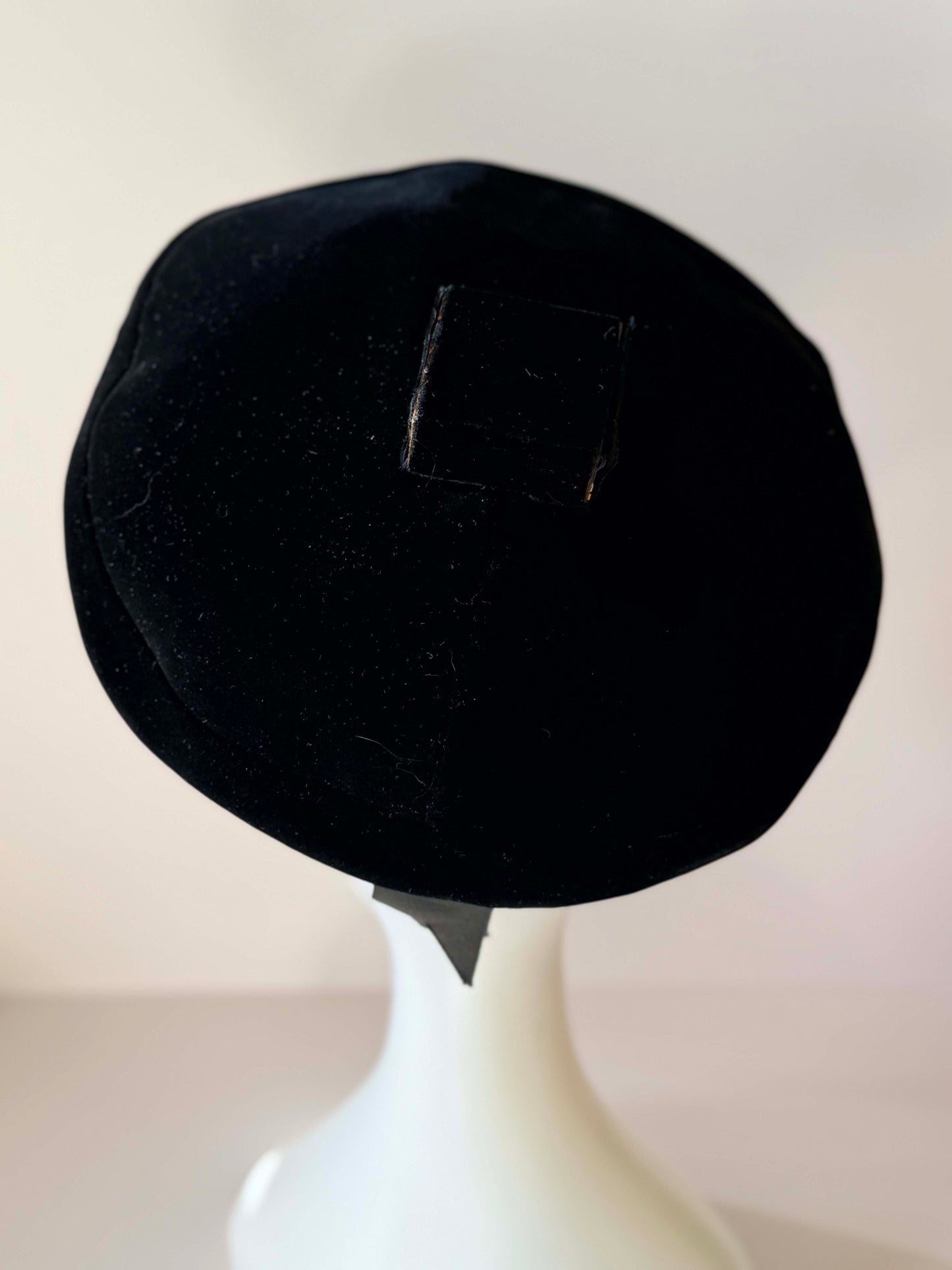 Vintage Adolfo II Black Velvet Beret Hat | Sculptural 1960s Avant Garde Cocktail Hat | Designer Architectural Millinery