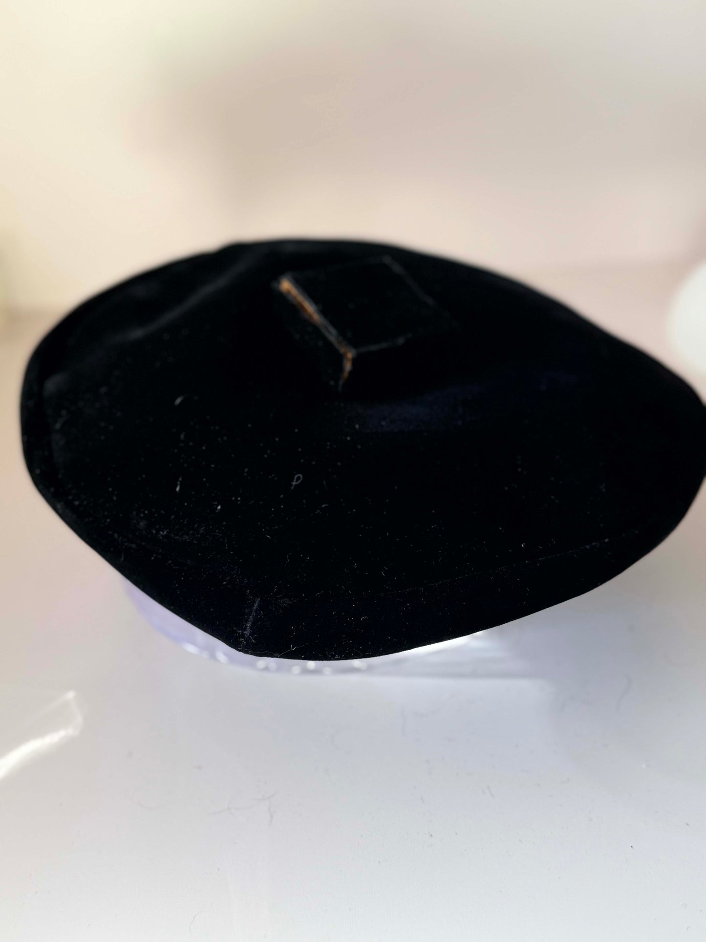 Vintage Adolfo II Black Velvet Beret Hat | Sculptural 1960s Avant Garde Cocktail Hat | Designer Architectural Millinery