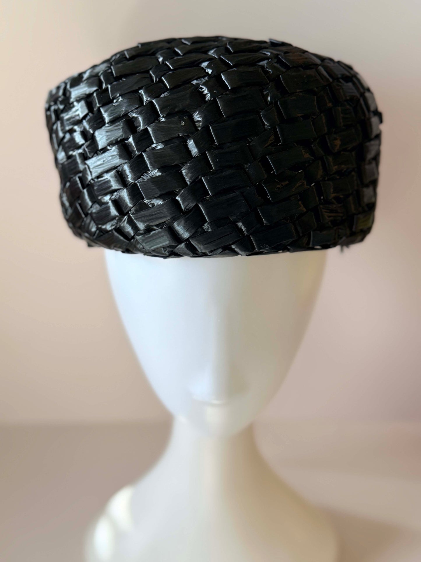 Vintage Gage Black Raffia Pillbox Hat | 1950s Sculptural Straw Hat | Mid Century Cocktail Millinery