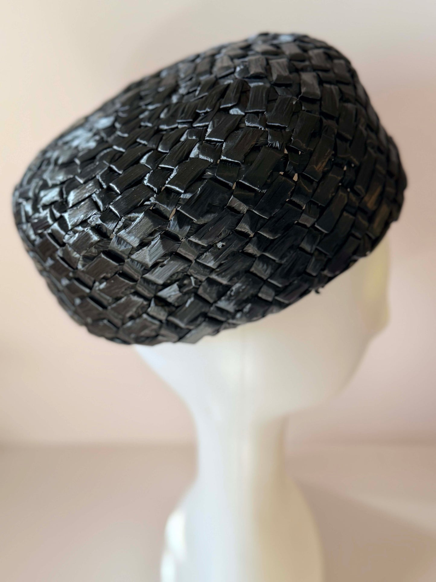 Vintage Gage Black Raffia Pillbox Hat | 1950s Sculptural Straw Hat | Mid Century Cocktail Millinery