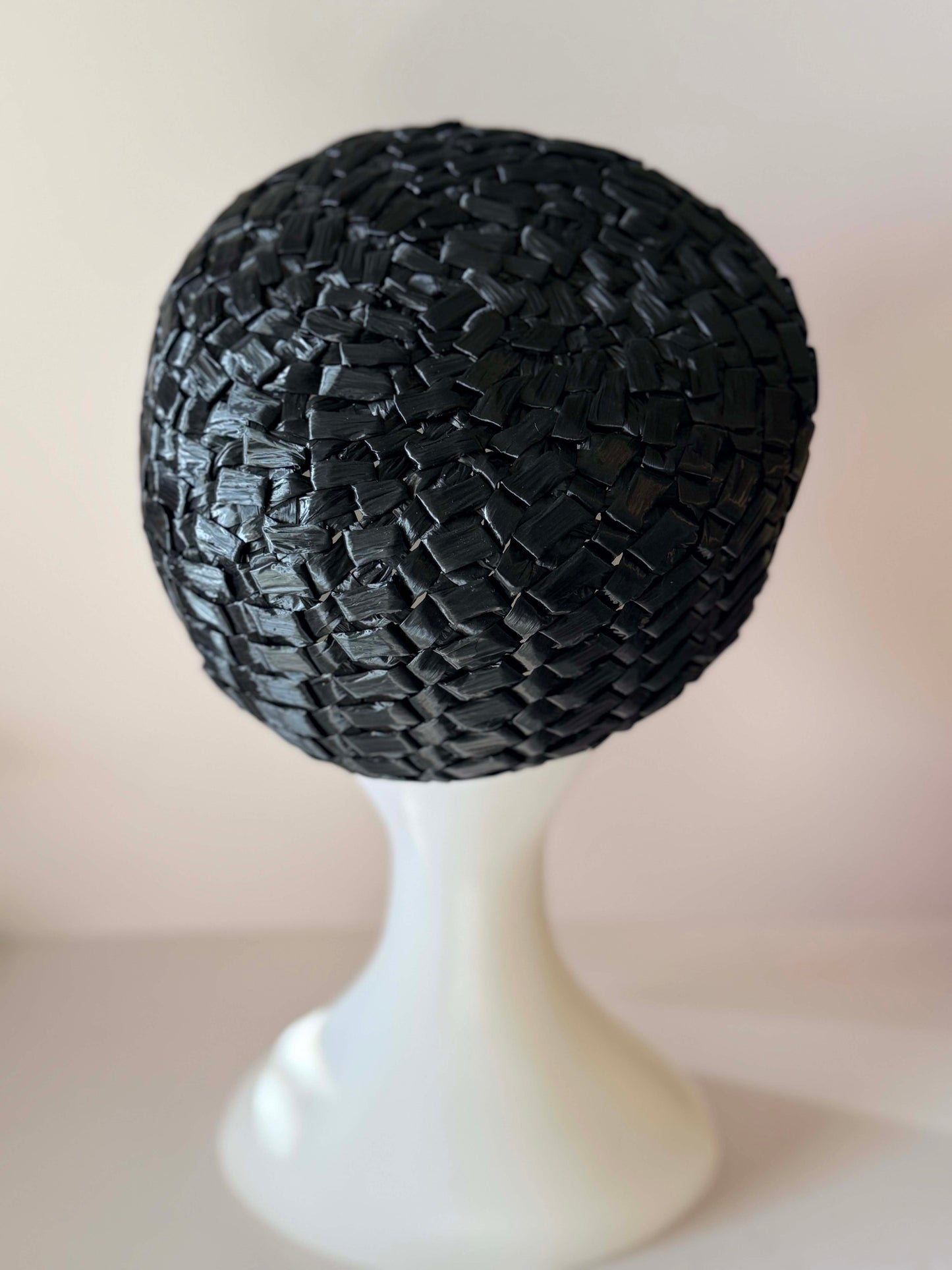 Vintage Gage Black Raffia Pillbox Hat | 1950s Sculptural Straw Hat | Mid Century Cocktail Millinery