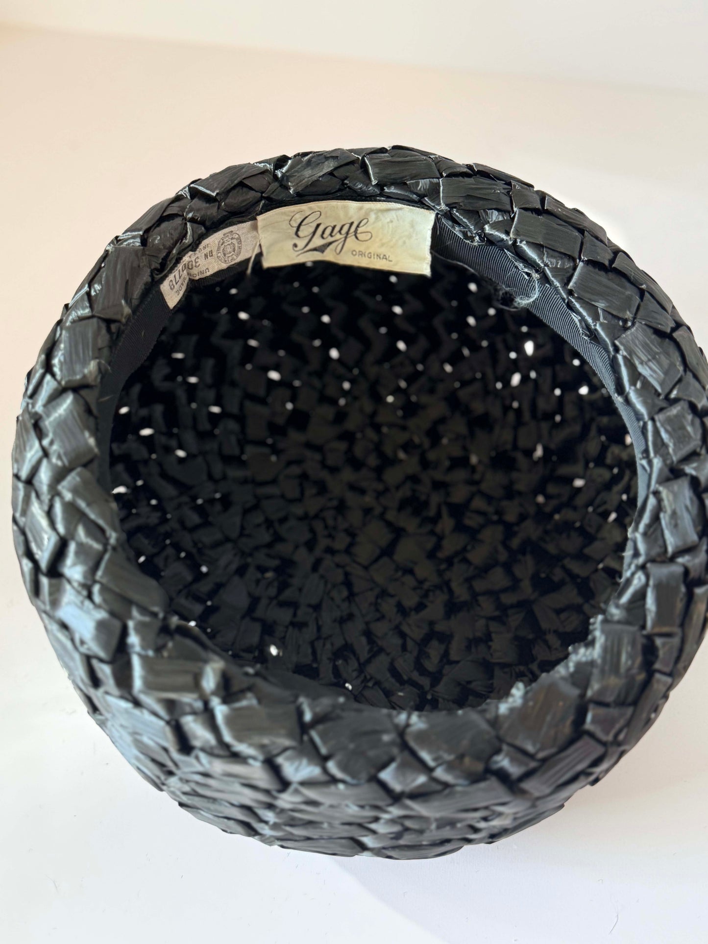 Vintage Gage Black Raffia Pillbox Hat | 1950s Sculptural Straw Hat | Mid Century Cocktail Millinery