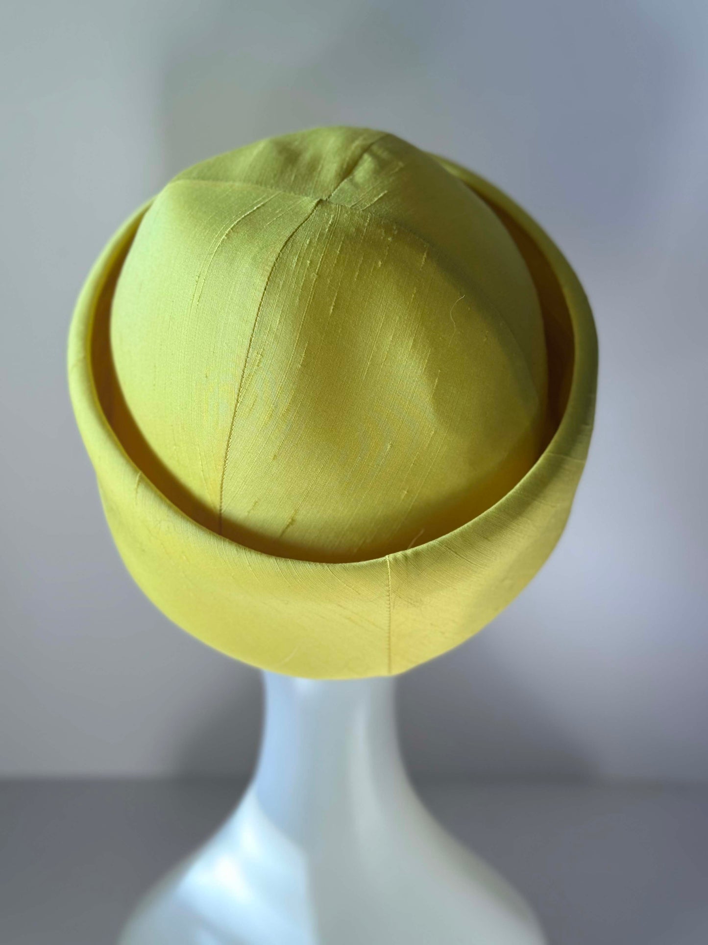 1960s Lemon Yellow Silk Pillbox Hat | Vintage Mod Halo Hat | Sculptural Minimalist Cocktail Hat | Jackie Kennedy Style