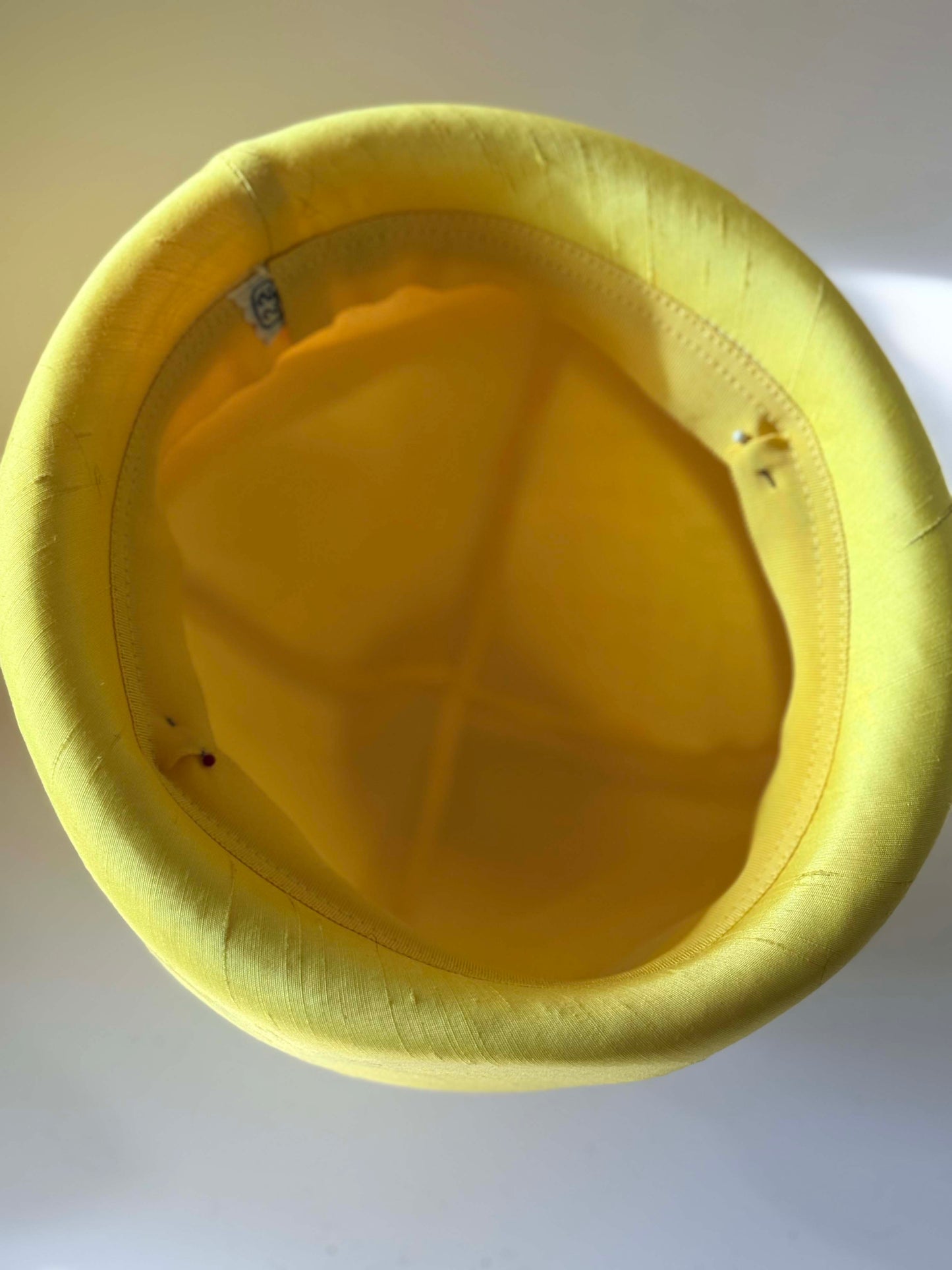 1960s Lemon Yellow Silk Pillbox Hat | Vintage Mod Halo Hat | Sculptural Minimalist Cocktail Hat | Jackie Kennedy Style