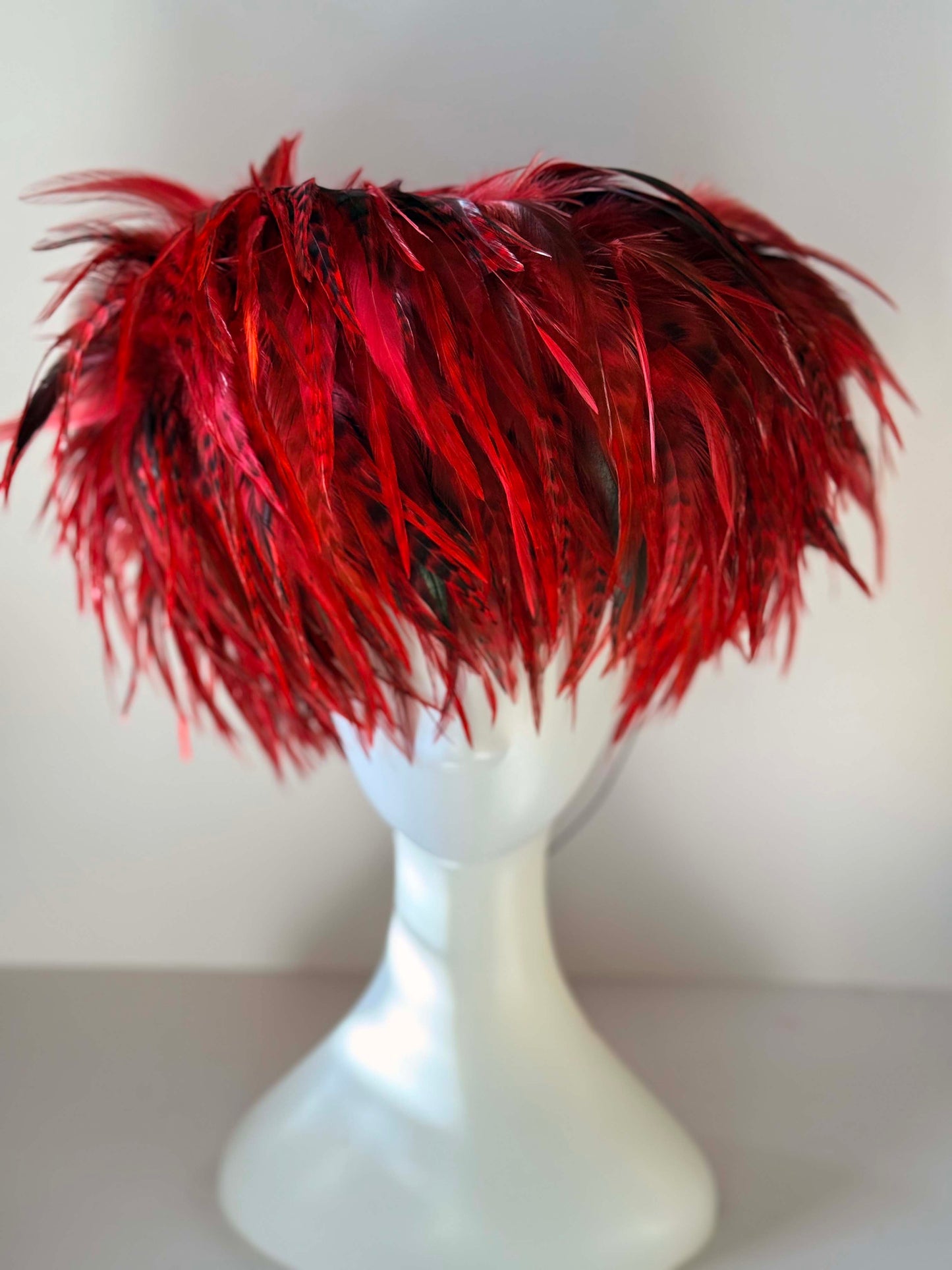 Vintage Red Feather Fascinator Hat | Dramatic Feather Halo Cocktail Hat | Avant Garde Statement Millinery | Burlesque Cabaret Headpiece