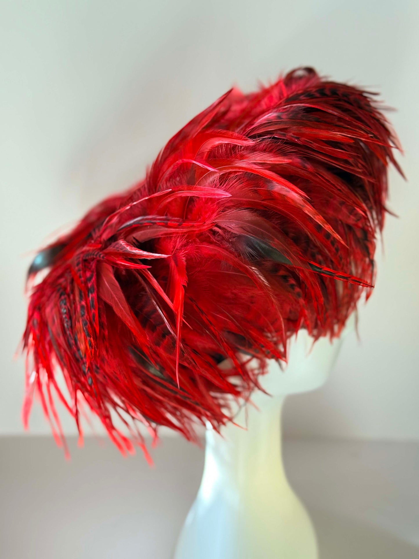 Vintage Red Feather Fascinator Hat | Dramatic Feather Halo Cocktail Hat | Avant Garde Statement Millinery | Burlesque Cabaret Headpiece