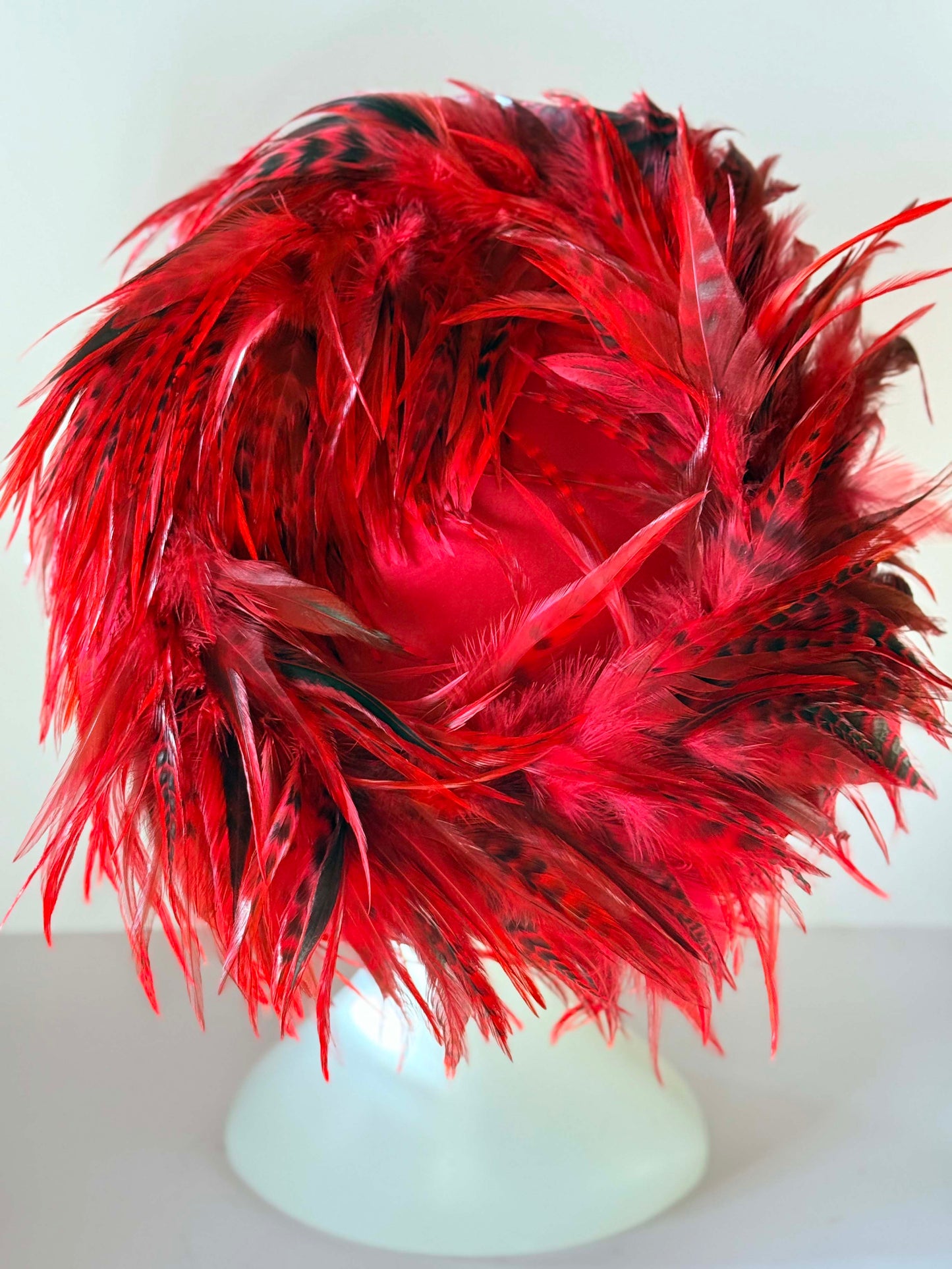 Vintage Red Feather Fascinator Hat | Dramatic Feather Halo Cocktail Hat | Avant Garde Statement Millinery | Burlesque Cabaret Headpiece