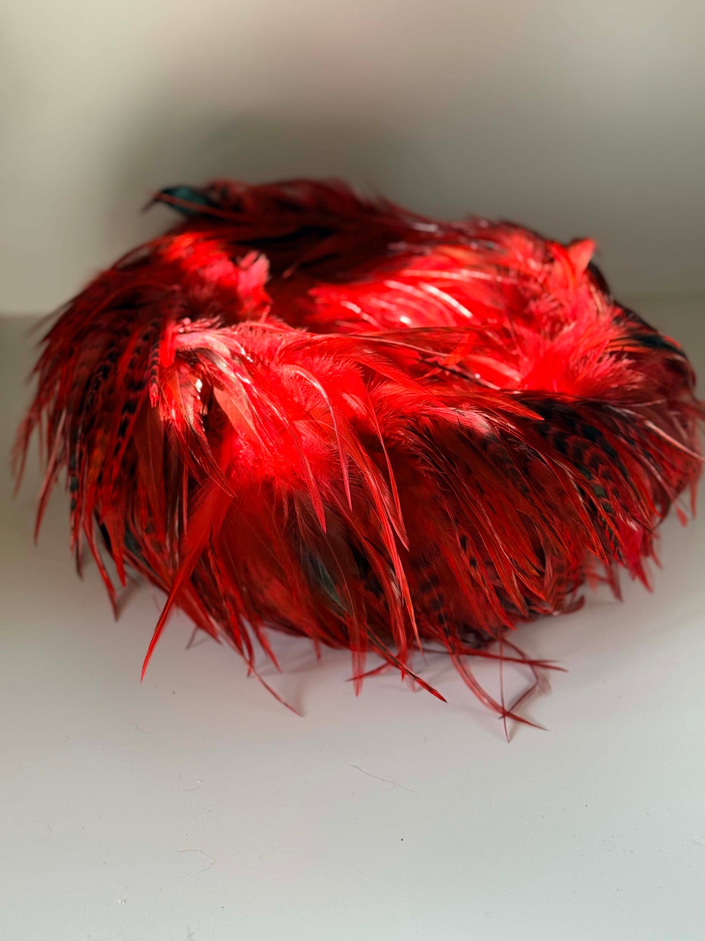 Vintage Red Feather Fascinator Hat | Dramatic Feather Halo Cocktail Hat | Avant Garde Statement Millinery | Burlesque Cabaret Headpiece