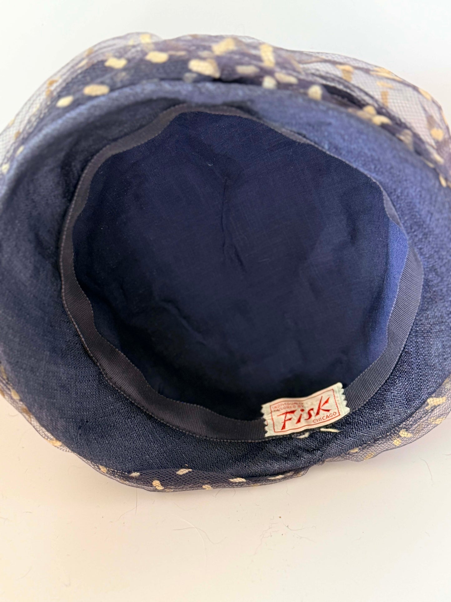 Vintage Fisk Chicago Navy Blue Veiled Pillbox Hat | 1950s Sheer Polka Dot Cocktail Hat | Mid Century Minimalist Millinery | Elegant Mad Men Style Hat