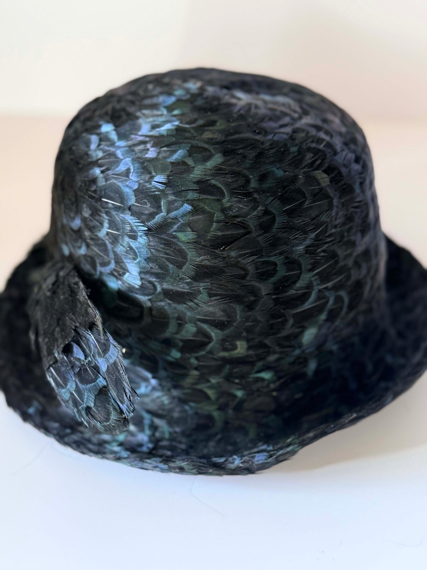 Vintage Jack McConnell Feather Hat | 1950s Iridescent Black Feather Fedora | Couture Cocktail Hat | Rare New York Designer Millinery