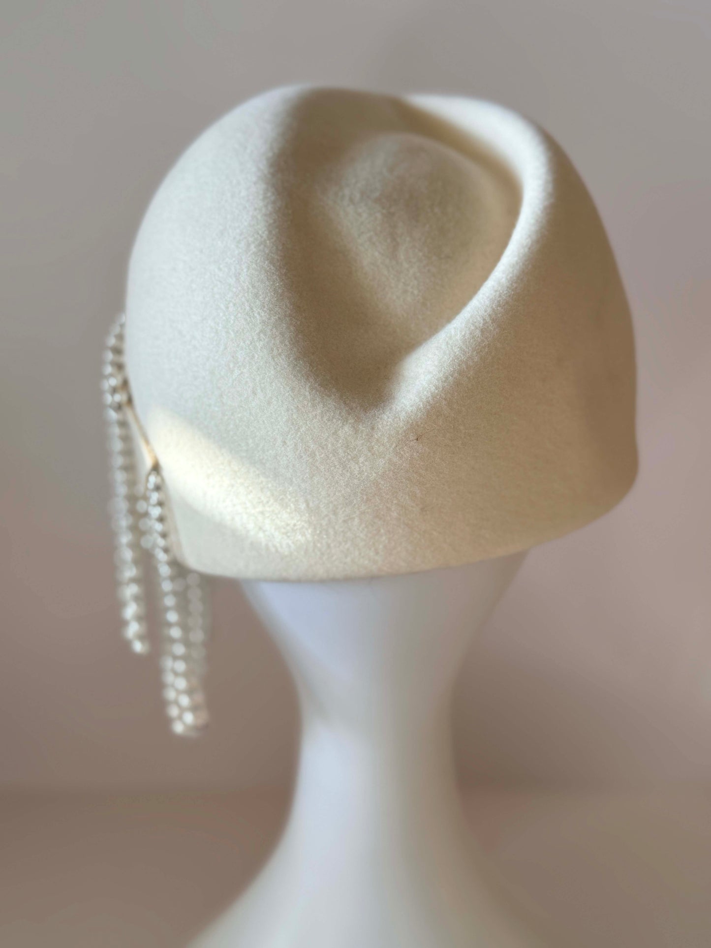 Vintage Ivory Felt Pillbox Hat | Pearl Fringe Cocktail Hat | 1960s Couture Inspired Bridal Fascinator | Elegant Winter Millinery
