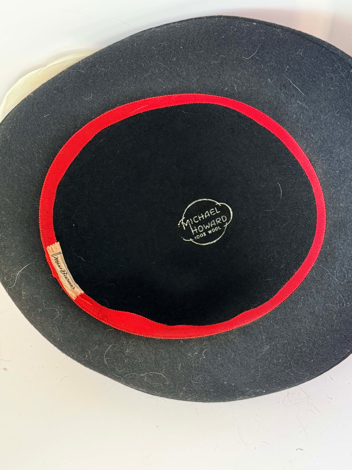 Vintage Michael Howard Black Wool Boho Hat | 1960s Mod Bowler Hat | Feather & Veil Cocktail Hat | Mid Century Millinery
