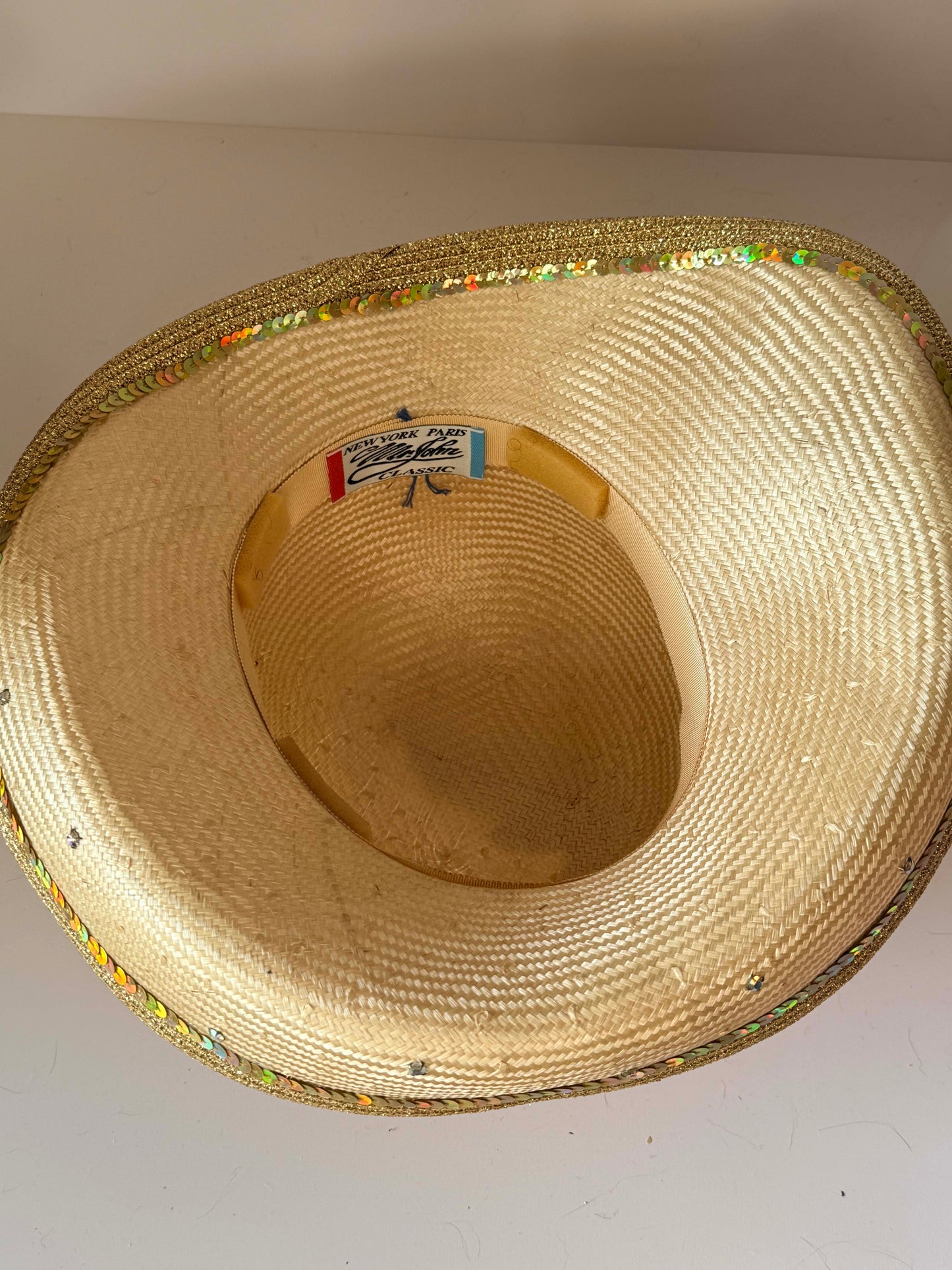 Vintage Mr John Gold Sequin Straw Derby Hat | Couture Church Hat | Sculptural Kentucky Derby Millinery | Statement Occasion Hat