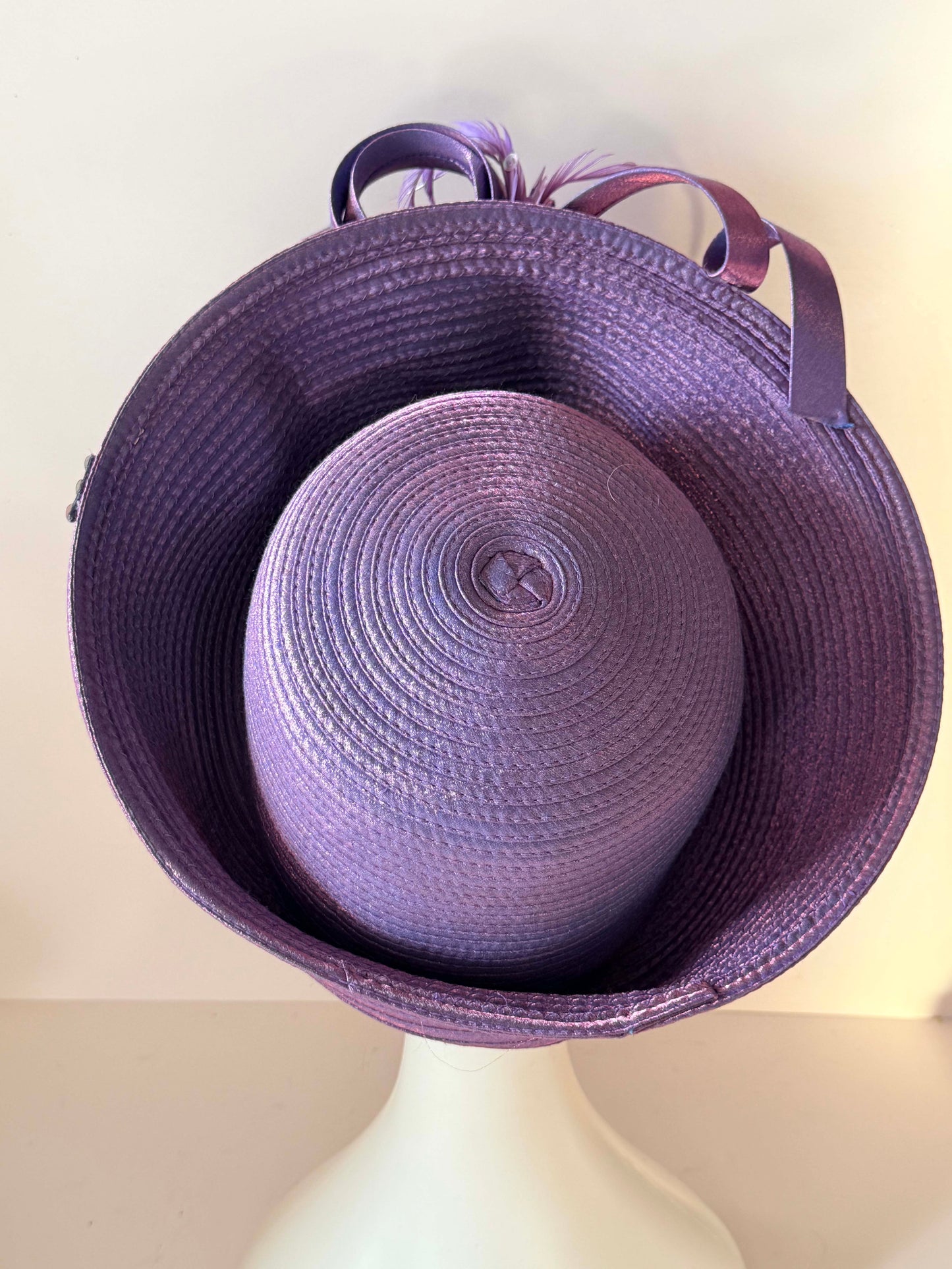 Vintage Purple Metallic Church Hat | Whittall & Shon Statement Derby Hat | Lavender Rhinestone Cocktail Hat | Sculptural Couture Millinery