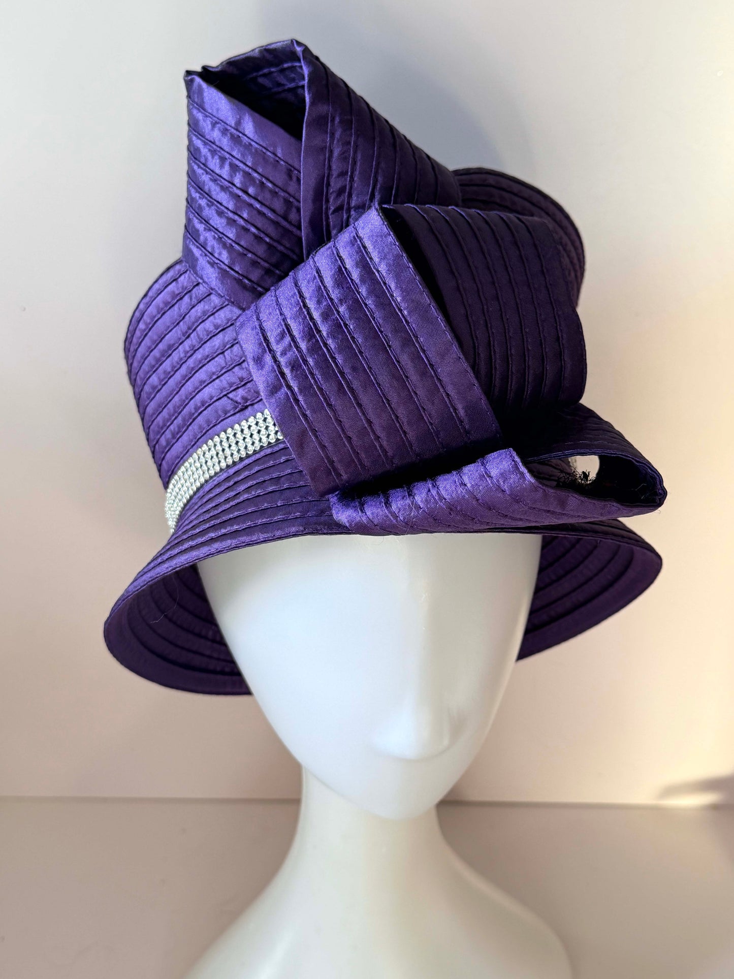 Vintage Purple Sculptural Church Hat | Sierra Millinery Couture Hat | Avant Garde Derby Hat | Architectural Statement Millinery