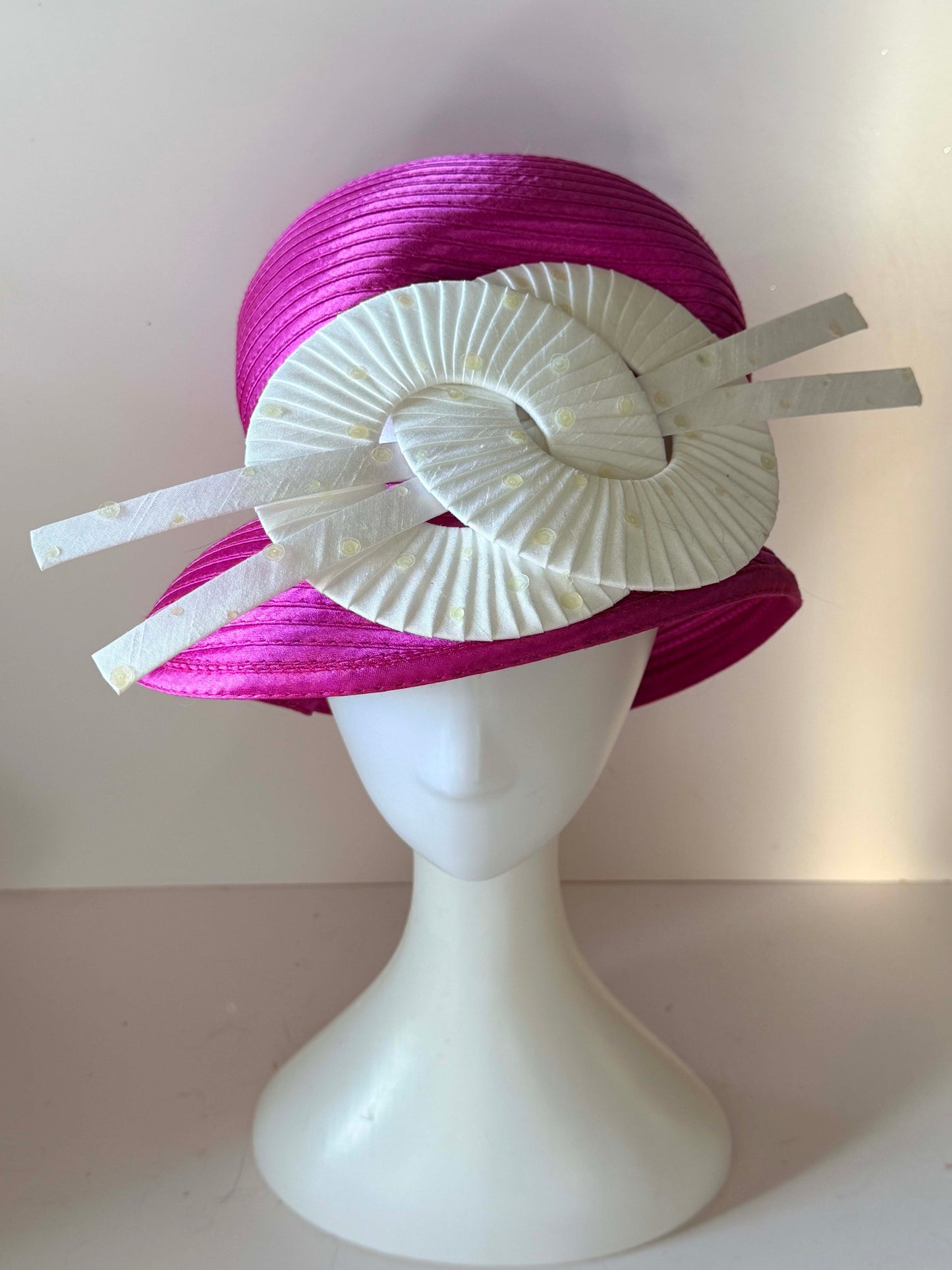 Vintage Hot Pink Cloche Hat | Fuchsia Sculptural Church Hat | Avant Garde Derby Millinery | Architectural Statement Hat